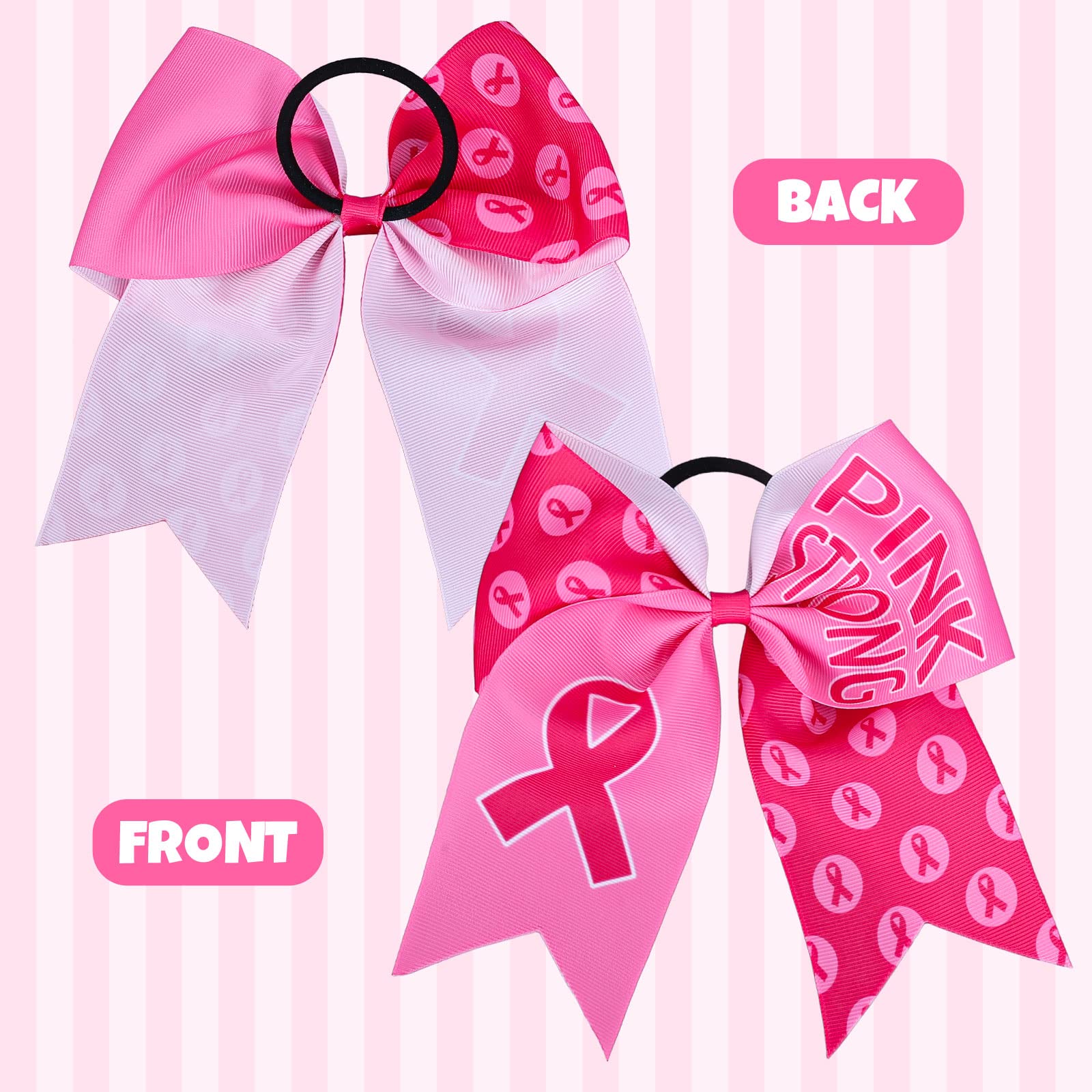Whaline 8Pcs Large Cheerleading Hair Accessories with Pink Ribbon, Elastic Ponytail Holders - Breast Cancer Awareness Costume De