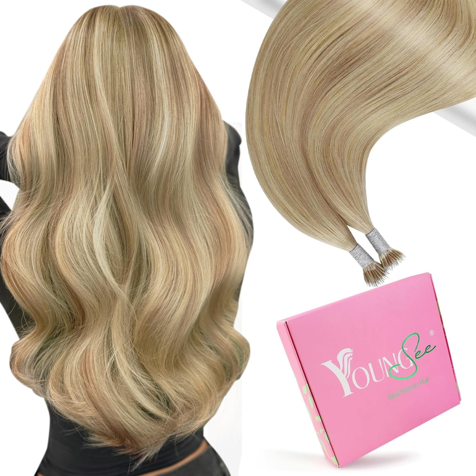 YoungSee Nano Bead Hair Extensions Blonde Highlights Nano Ring Hair Extensions Human Hair Dark Ash Blonde Highlight Golden Blond