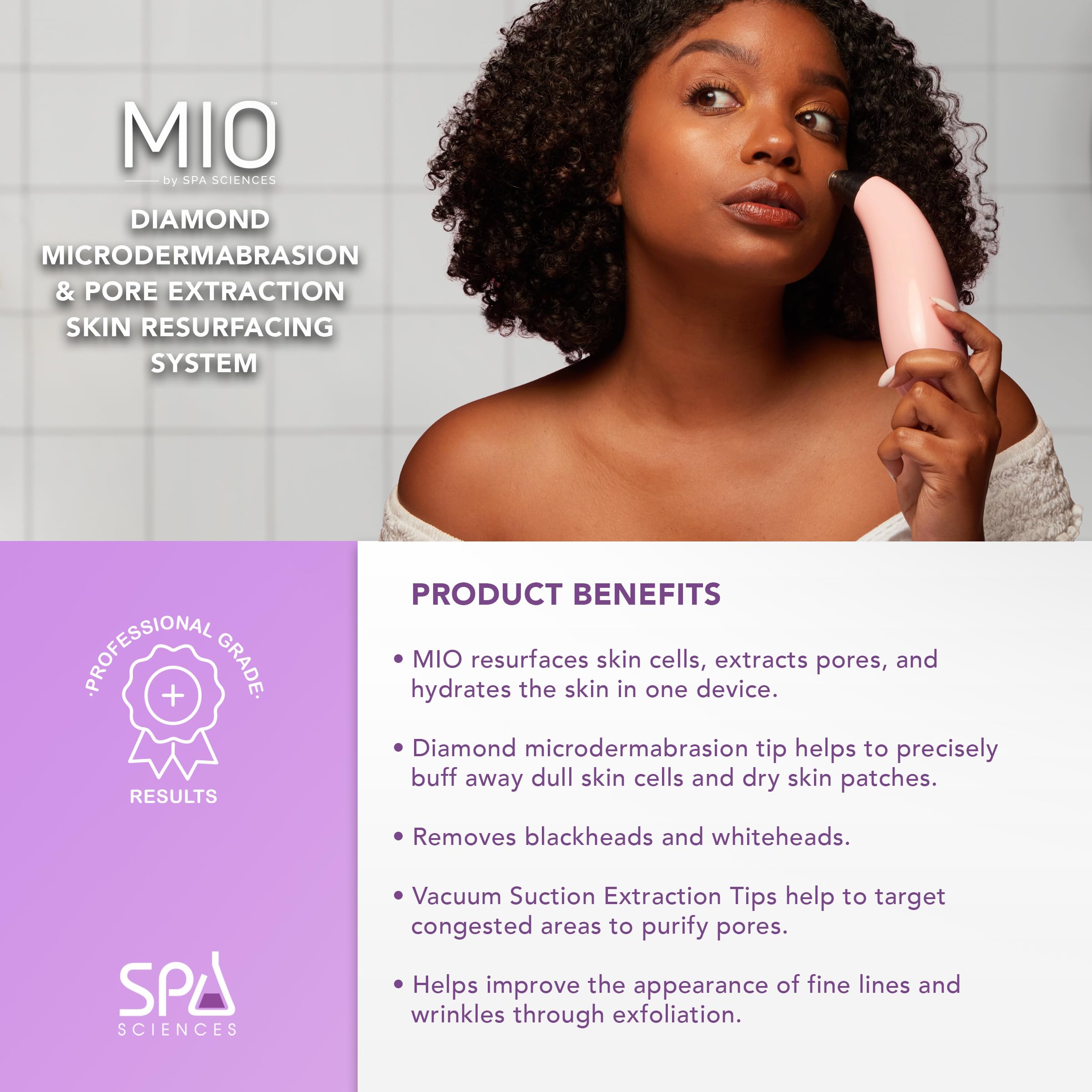 Spa Sciences - Mio - Diamond Tip Microdermabrasion Blackhead Remover, Pore Cleansing, & Resurfacing System - Reduces Acne Scars,