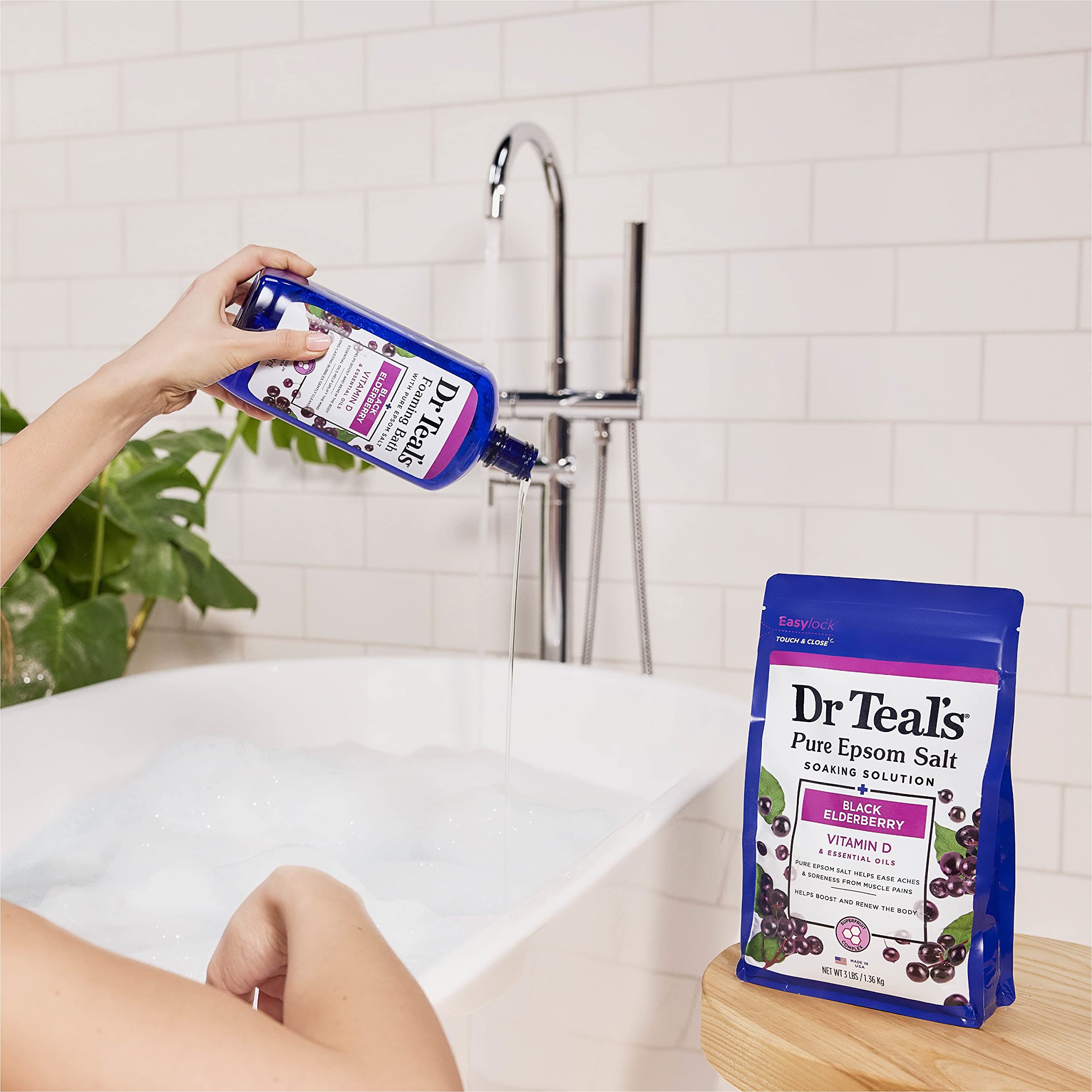 Dr Teal'S Foaming Bath With Pure Epsom Salt, Black Elderberry With Vitamin D, 34 Fl Oz (Pack Of 4) (Packaging May Vary)