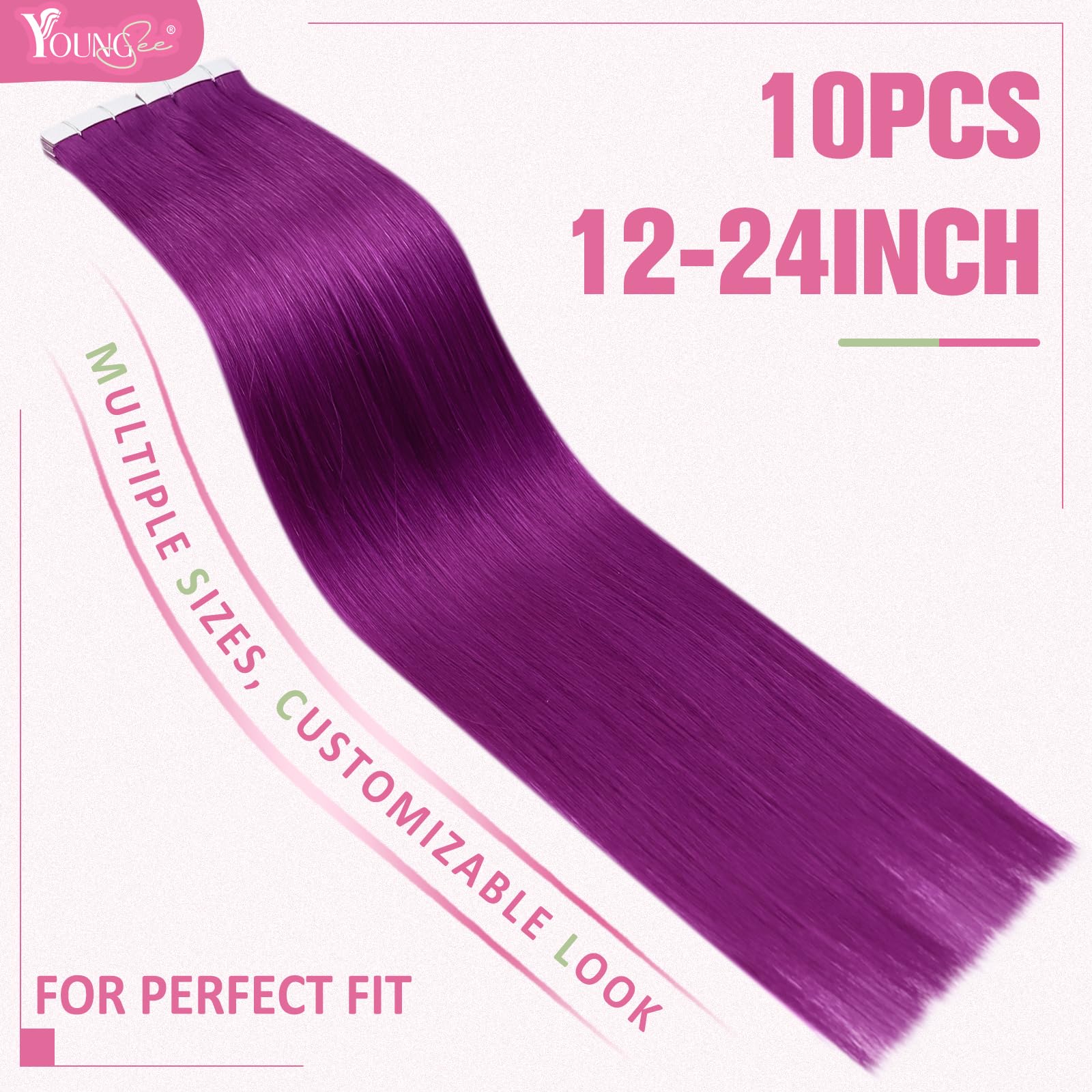 YoungSee Tape in Hair Extensions Human Hair Purple Tape Extensions Human Hair Purple 22In Colorful Tapein Hair Extensions Real H