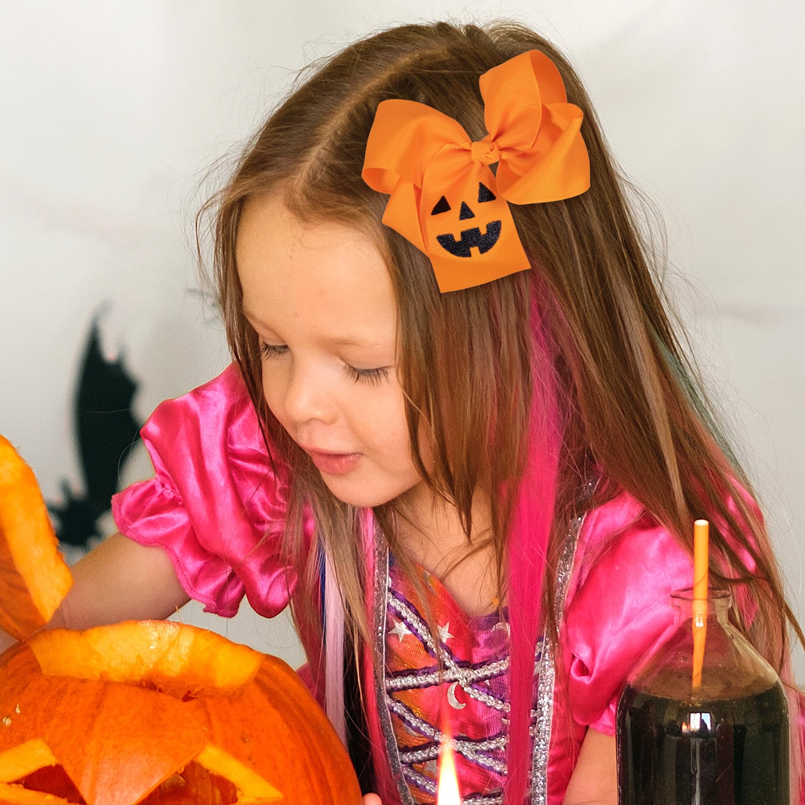 Pumpkin Hair Bows Clip 4.5'' Girls Cute Orange Fall Thanksgiving Halloween Ribbon Cheer Barrette Alligator Pins Handmade Autumn