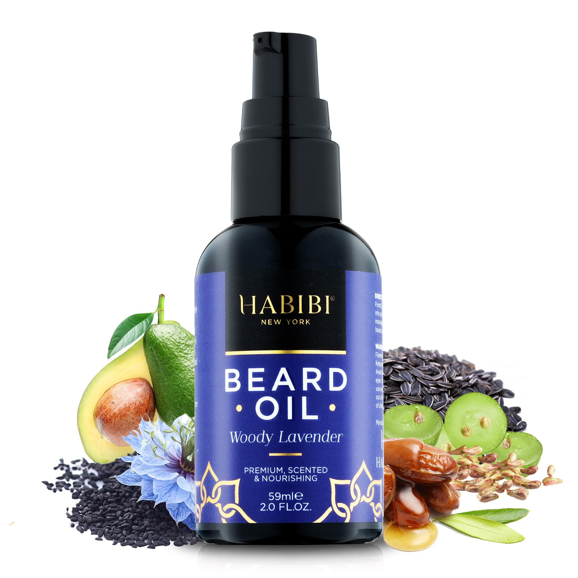 H HABIBI Woody Lavender Beard Oil 2.0 Fl. Oz - Nourishing Blend, Scented Beard Oil For Men, Beard Growth Oil. Made In USA.