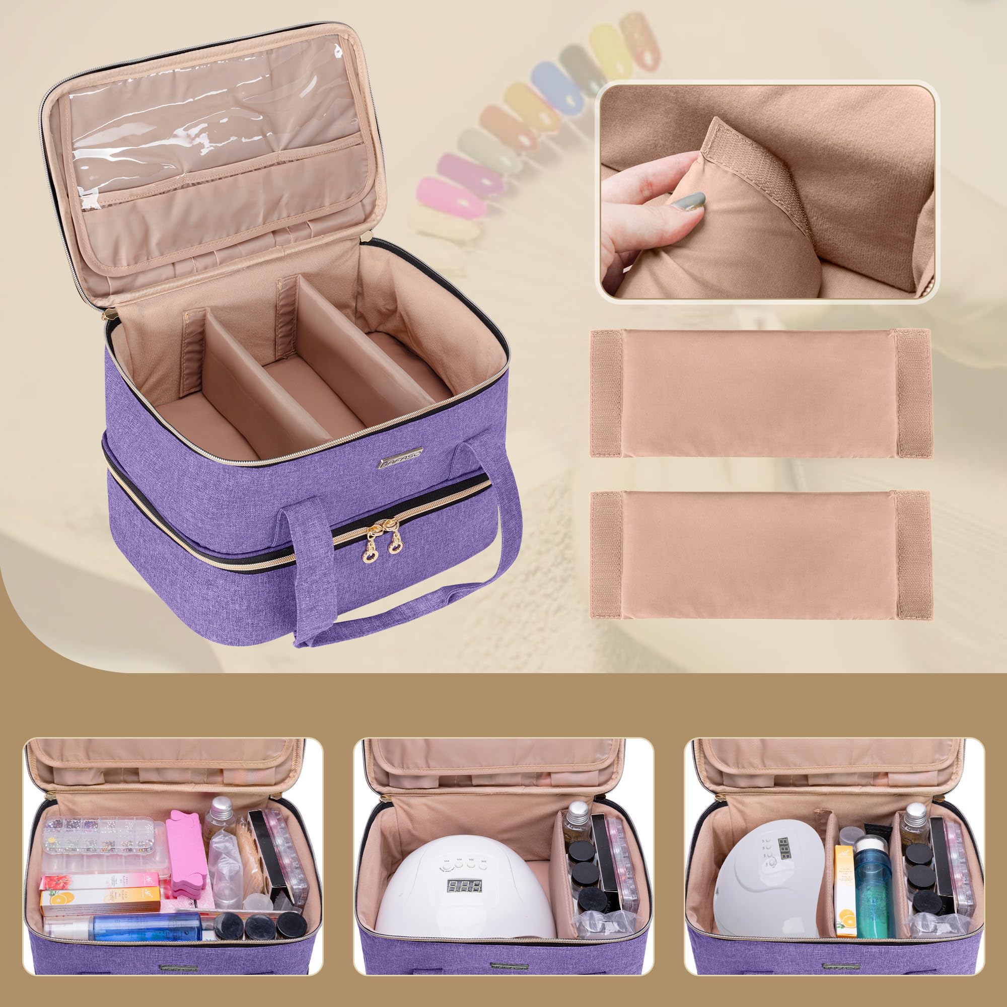 Bafaso Nail Polish Storage Holds 40 Bottles (15Ml - 0.5 Fl.Oz) And A Nail Lamp, Nail Polish Carrying Case With Manicure Tools Se
