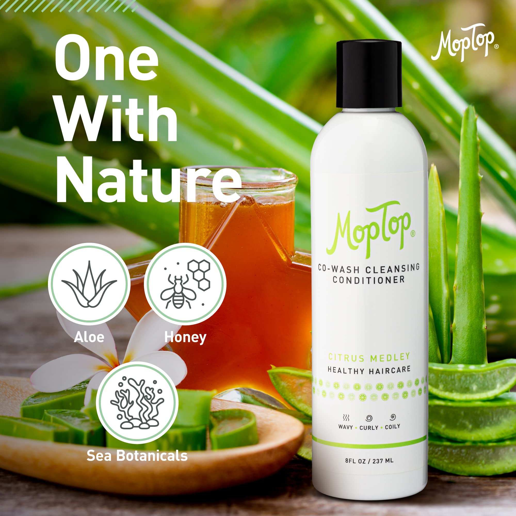 Moptop Cowash Cleansing Conditioner, Wavy, Curly & Kinky-Coily, Color Treated & Natural Hair Moisturizer, Made W/Aloe, Sea Botan