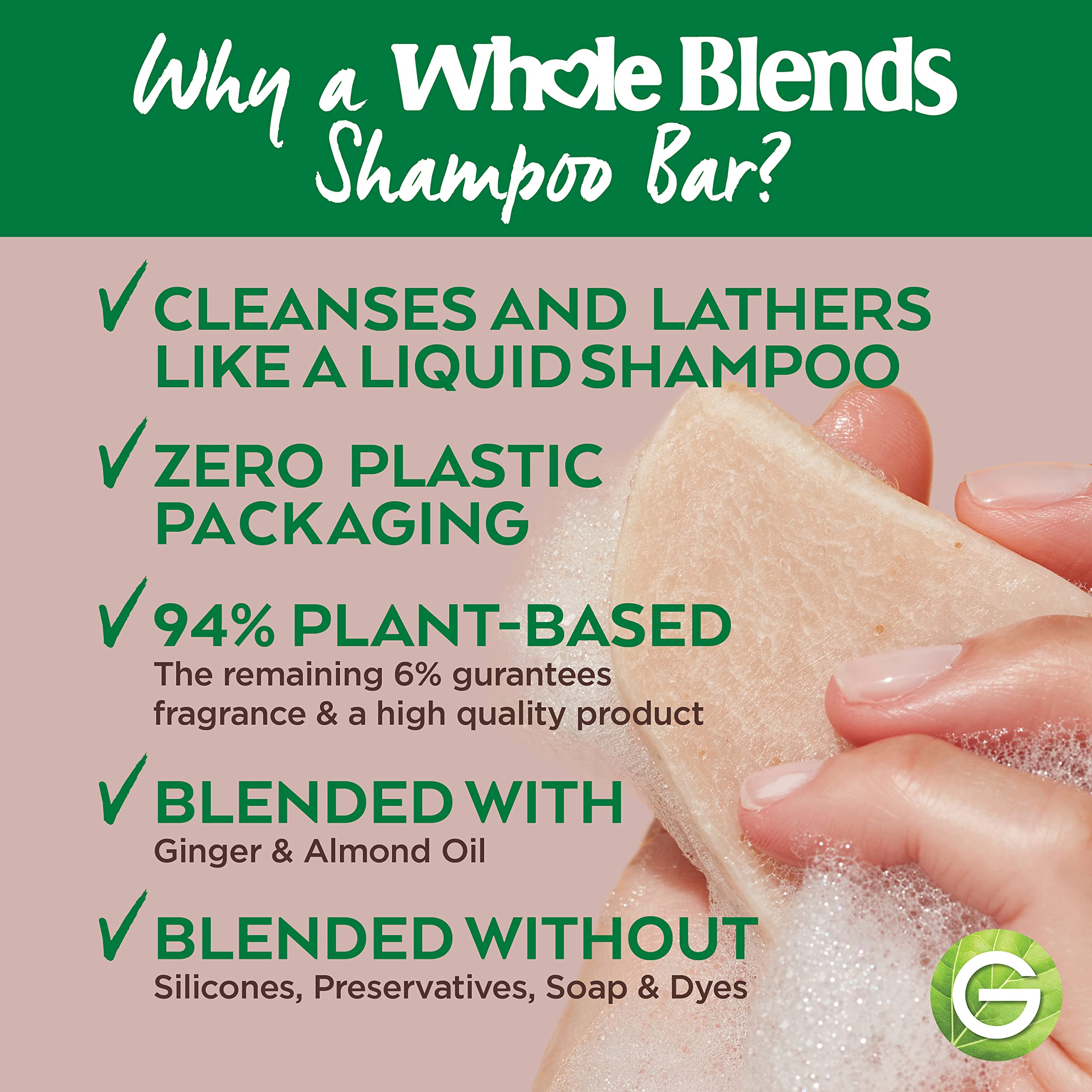 Garnier Whole Blends Strengthening Shampoo Bar for Weak Hair, Ginger Recovery, 2 Oz, 1 Count (Packaging May Vary)