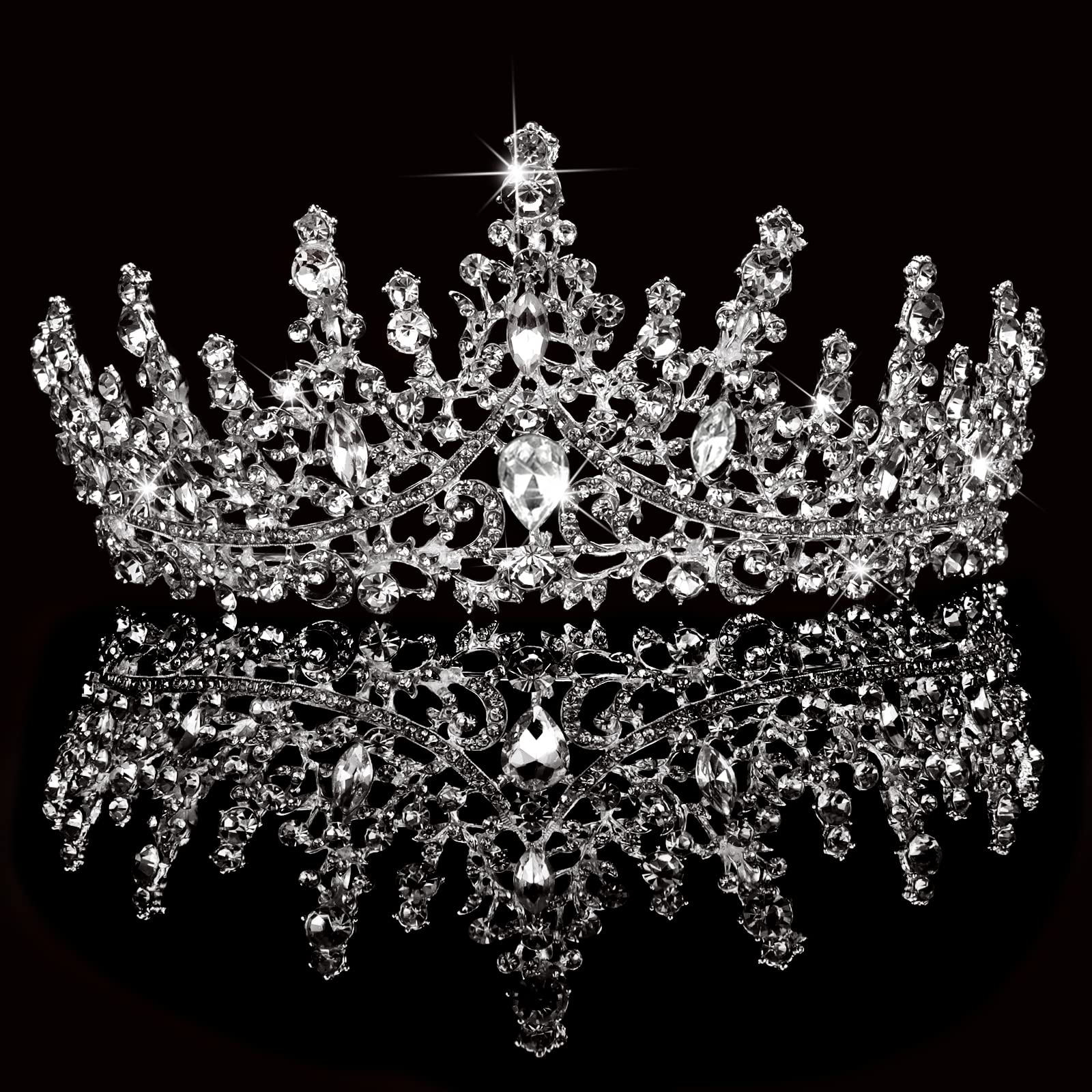 Tobatoba Silver Wedding Crystal Tiaras And Crowns For Women, Bride Royal Queen Headband Princess Quinceanera Headpieces For Birt