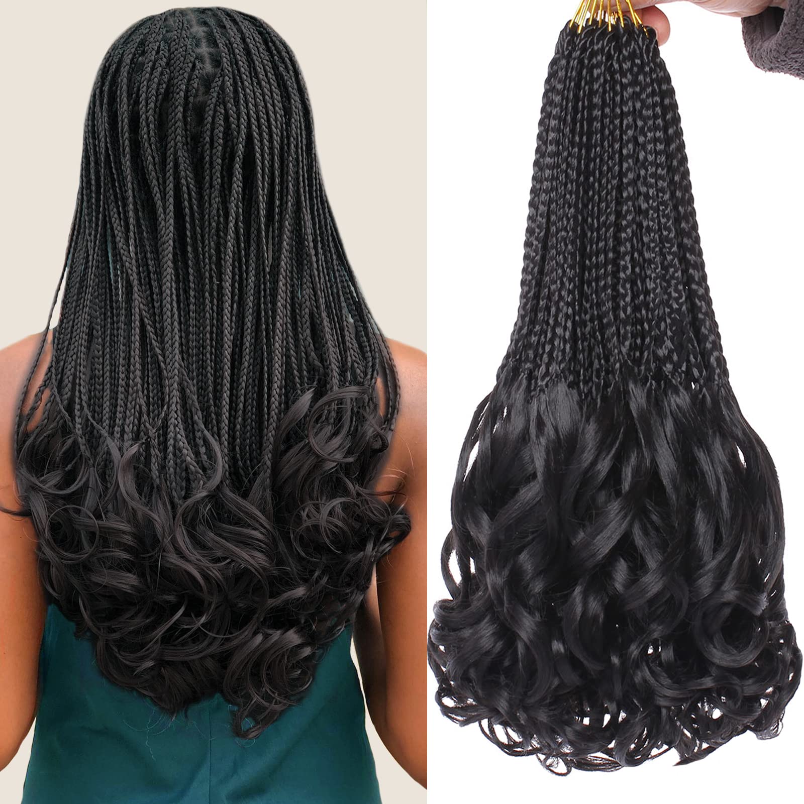 COOKOO 9 Packs French Curl Crochet Braids 14 Inch Natural Black Pre Looped French Curly Braiding Hair for Women Goddess Braids H