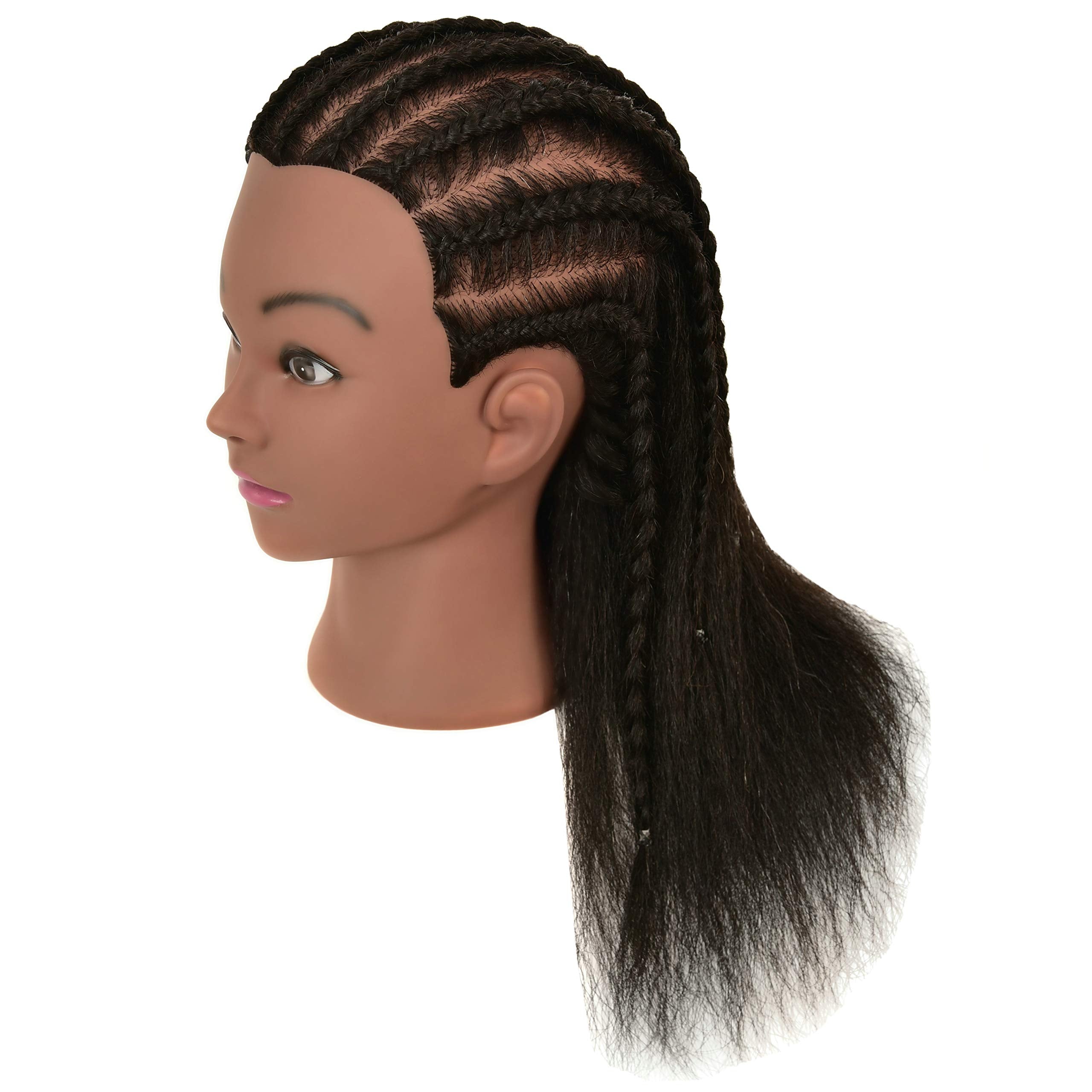 LOHXINHAIR 100% Real Human Hair Mannequin Head Manikin Manican Training Doll Head with Stand for Hairdresser Practice Braiding S