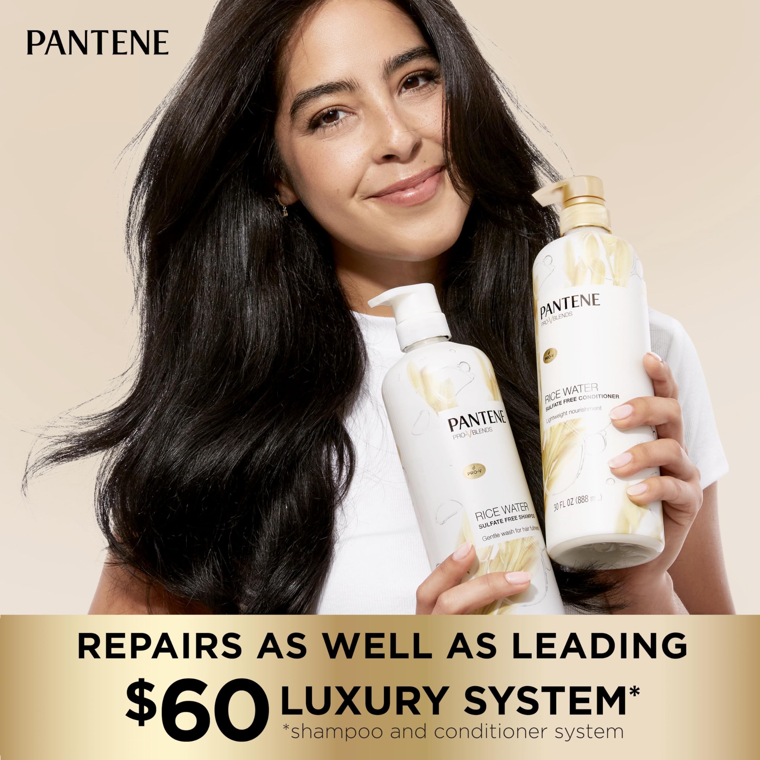 Pantene Sulfate Free Shampoo With Rice Water, Protects Natural Hair Growth, Volumizing, For Women, Nutrient Infused With Vitamin