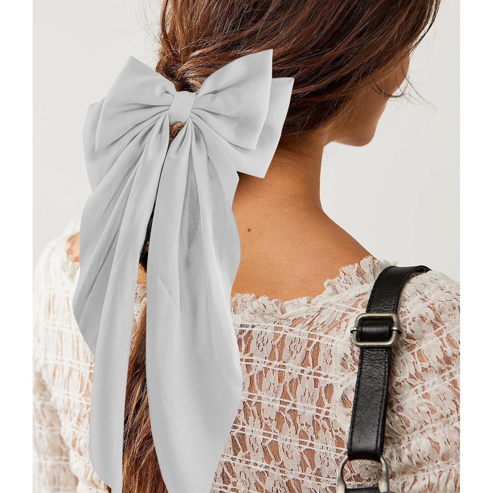 3Pcs Silky Satin Hair Bows For Women Hair Ribbons For Girls Big Bow Hair Ties Large Hair Barrettes For Girl French Cute Hair Cli