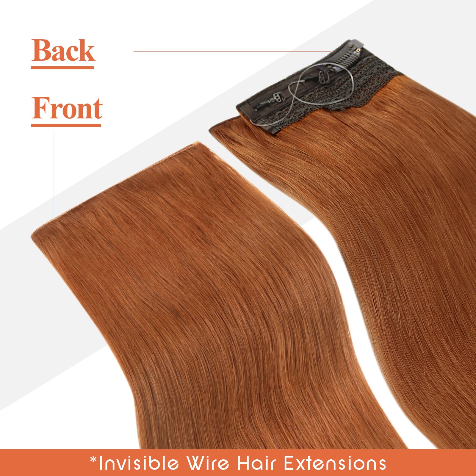 Sunny Wire Hair Extensions Real Human Hair Fish Line Human Hair Extensions Invisible Wire Extensions Copper #350 18 Inch