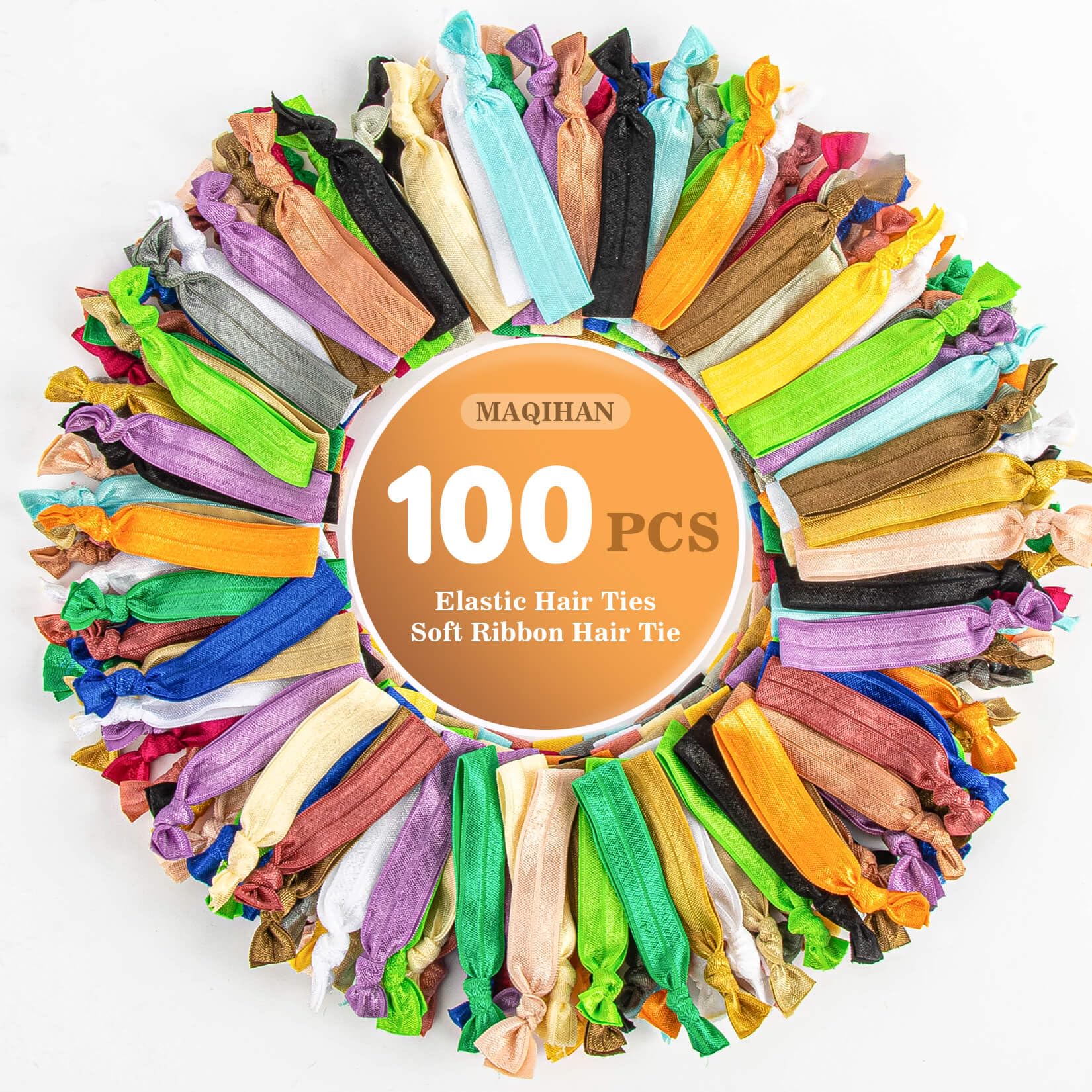 MAQIHAN 100 PCS Soft Ribbon Hair-Ties - Elastic No Crease Ribbon, Knotted Hair Tie, 20 Colors for Woman, Girl