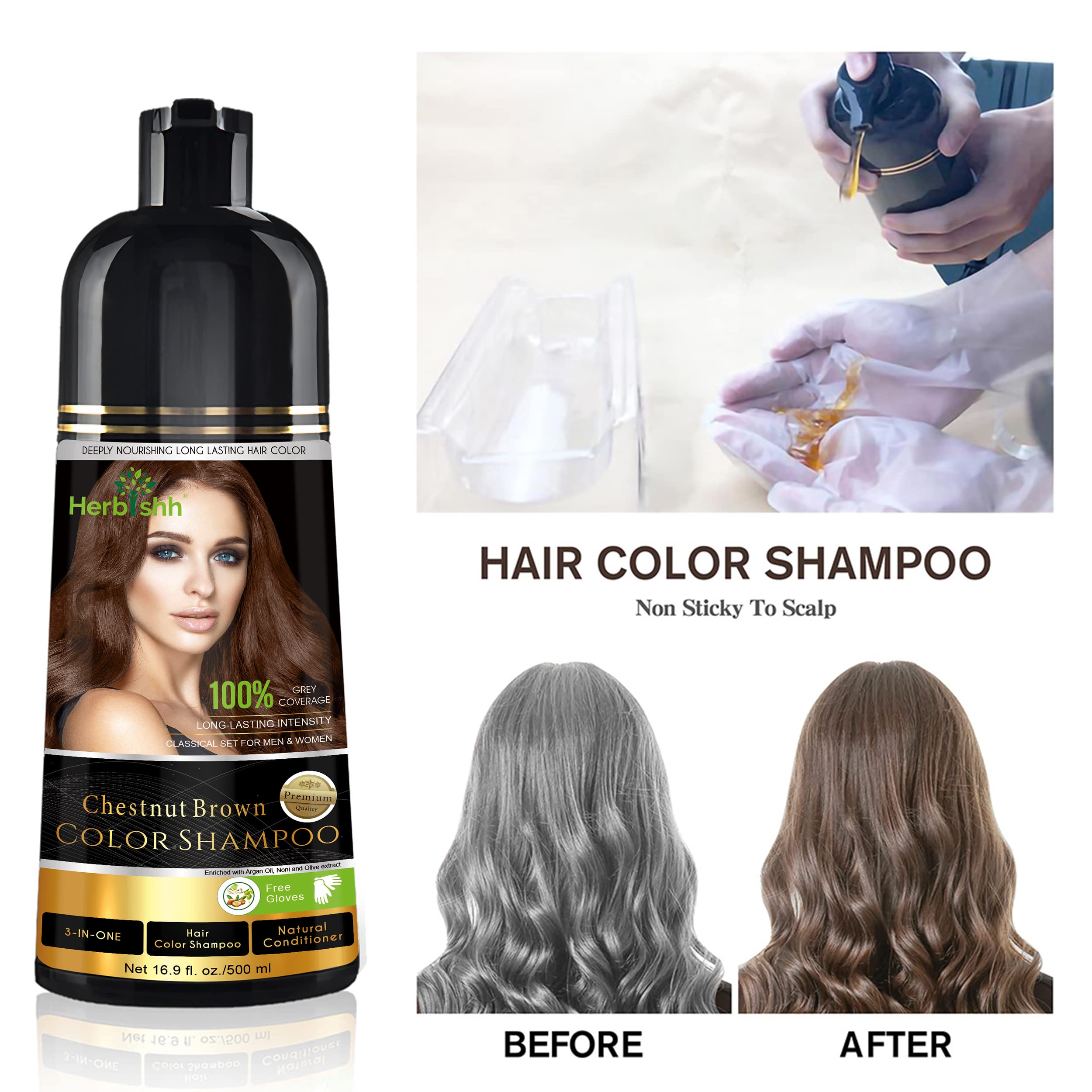Hair Color Shampoo For Gray Hair - Magic Hair Dye Shampoo - Colors Hair In Minutes-Long Lasting-500 Ml-3-In-1 Hair Color-Ammonia