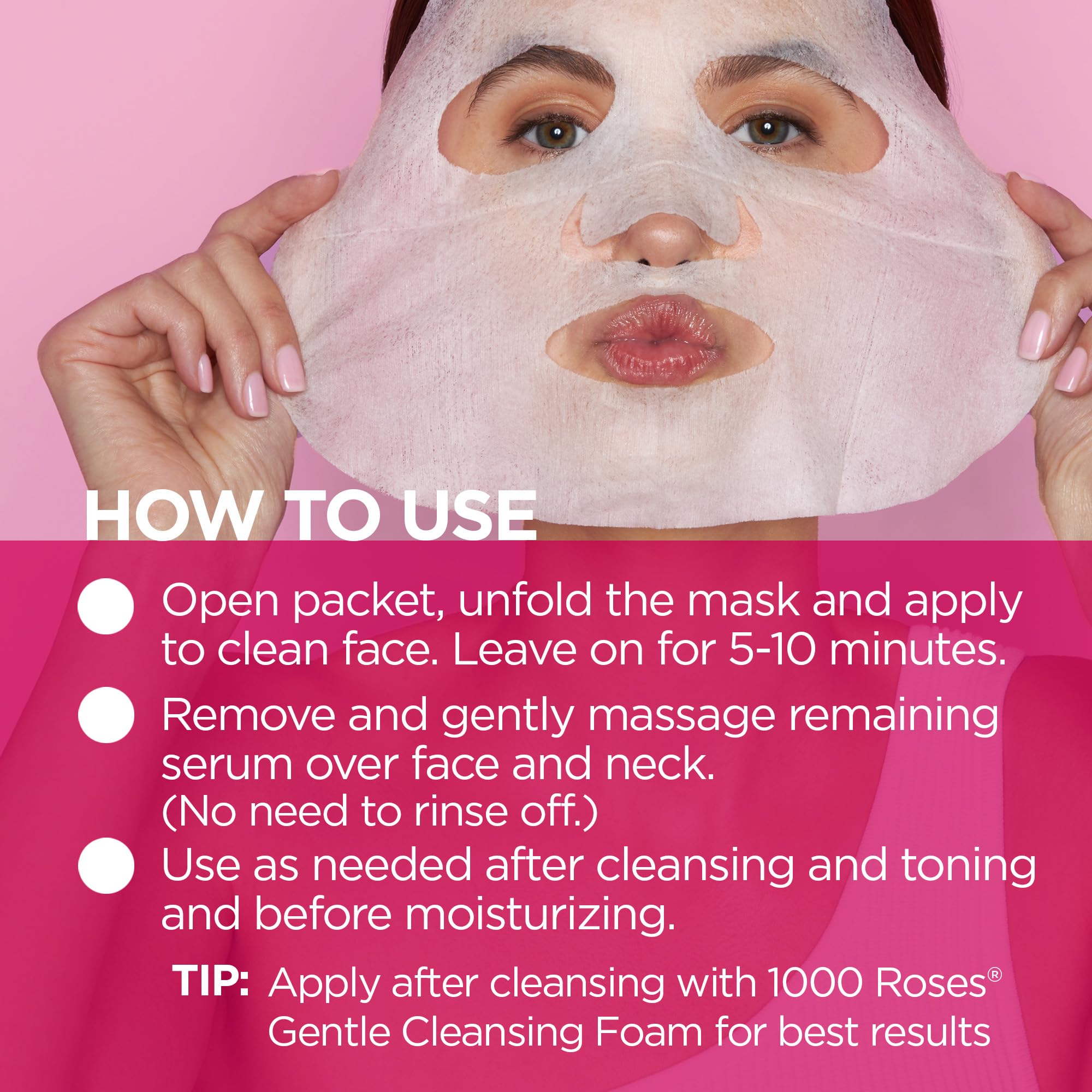 Andalou Naturals, 1000 Roses, Instant Soothe & Smooth Sheet Mask, Single Face Mask, 0.6 Oz, (Pack Of 6)