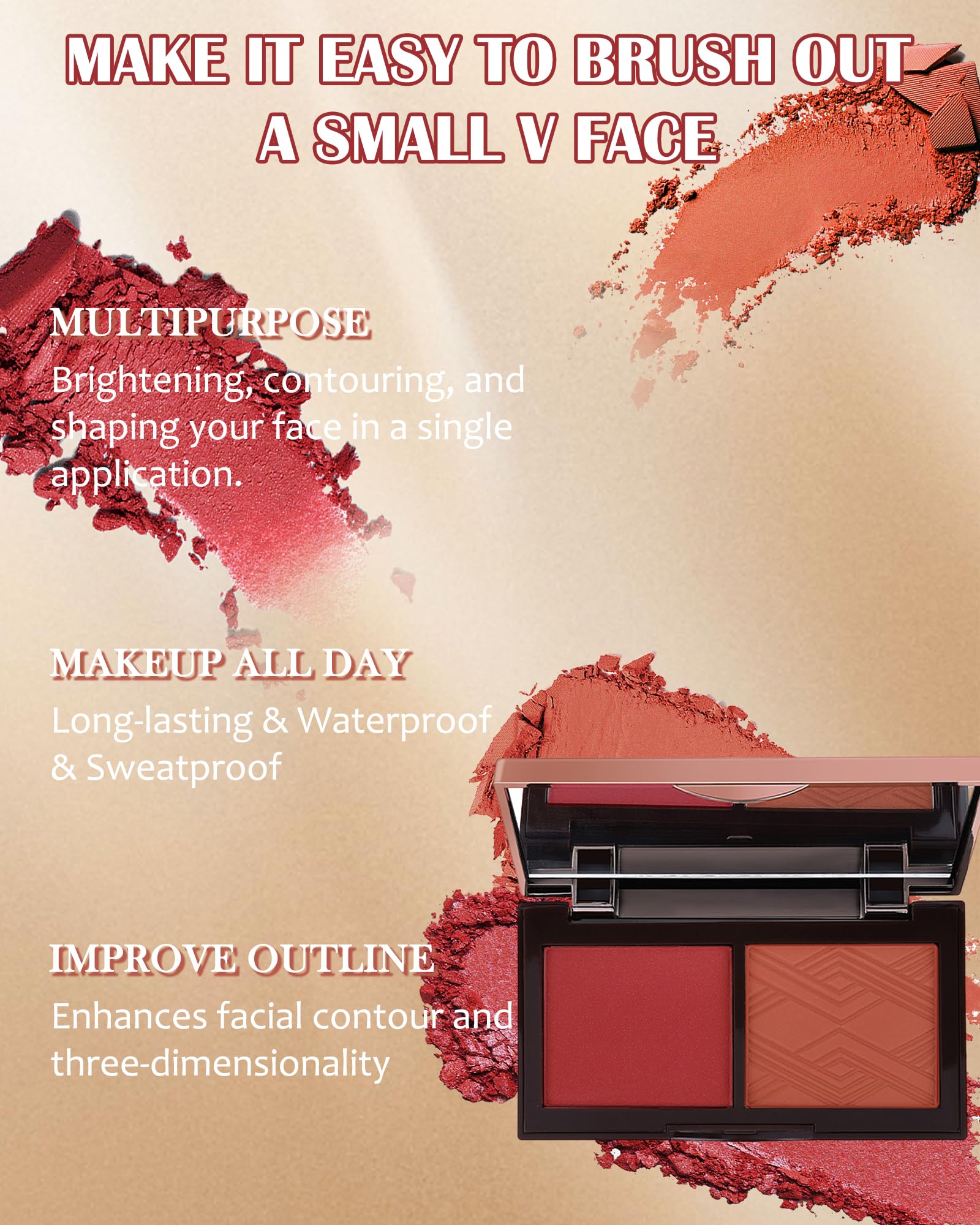 Matte Blush Powder Palette-2Colors Cruelty-Free Buildable Facial Cheek Blusher Pressed Powder Light Luxury Blush Contour Palette