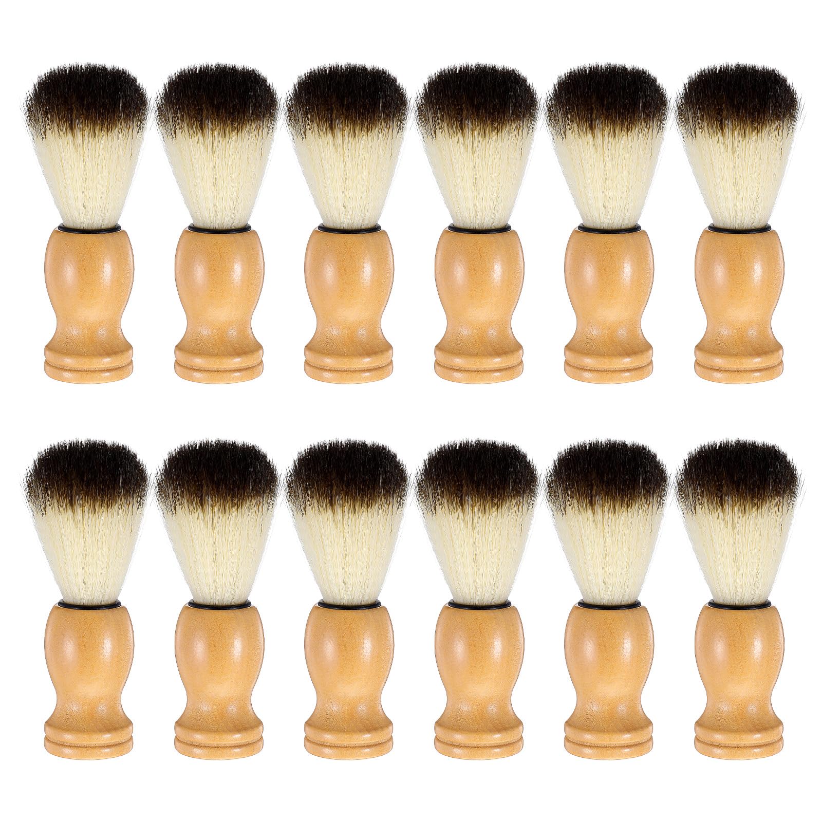 12 Pcs Wood Handled Hair Shaving Brush Professional Salon Tools Beard Grooming Tool for Men Shave Accessory