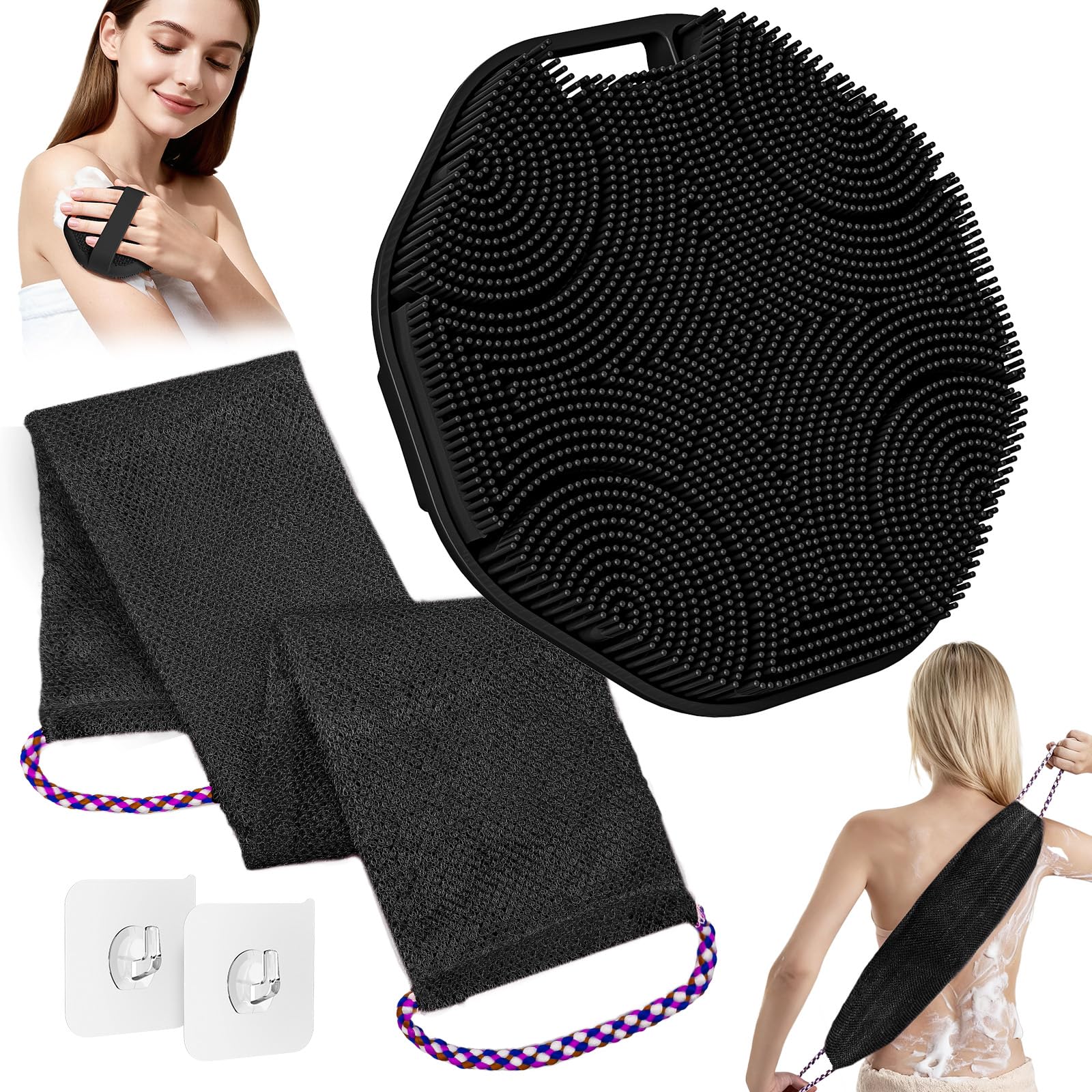 Manmihealth Soft Silicone Body Scruuber & African Bath Sponge Net Set