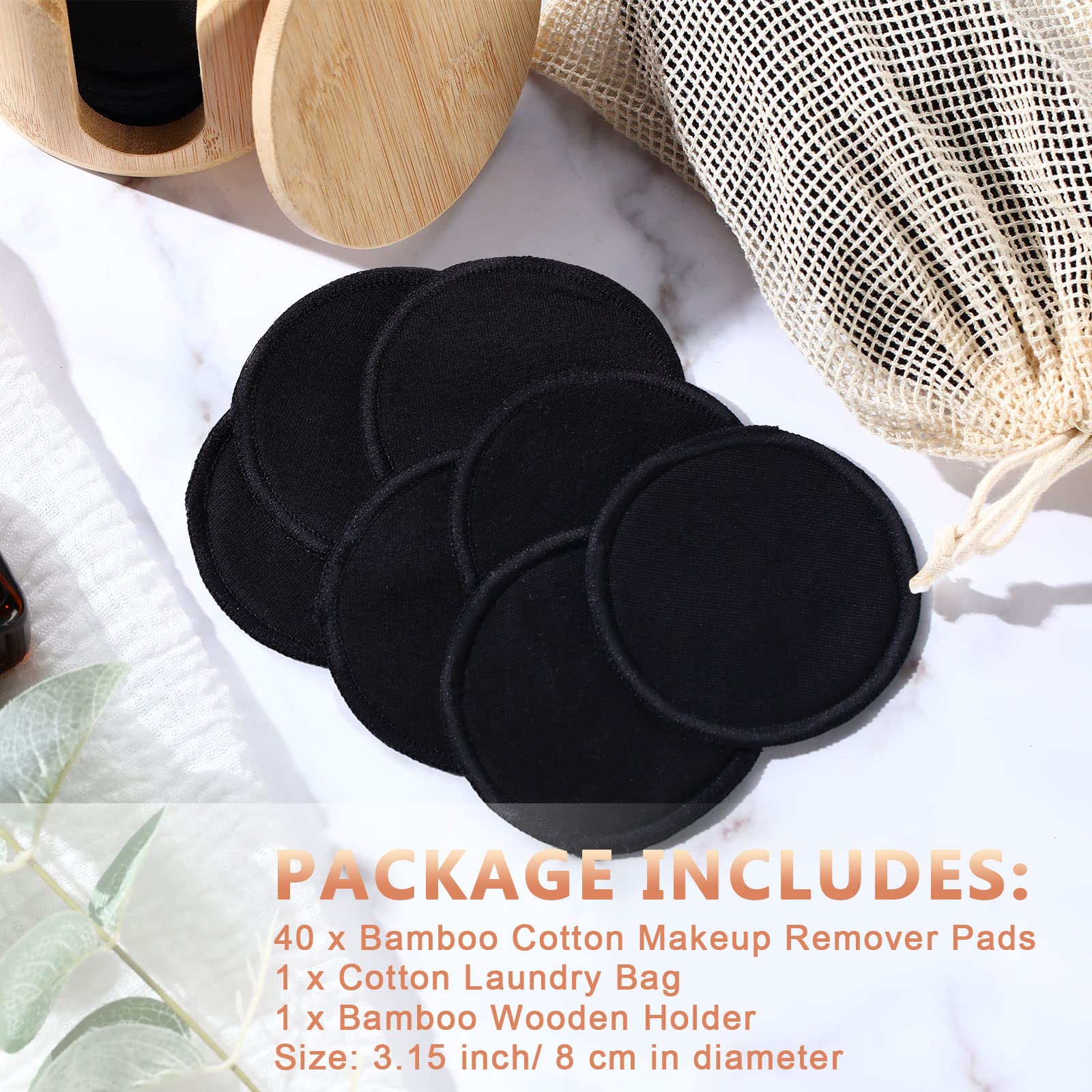 Foaincore 40 Pcs Cotton Rounds Reusable Makeup Remover Pads Natural Washable Bamboo Cotton Rounds Reusable Makeup Wipes Washable