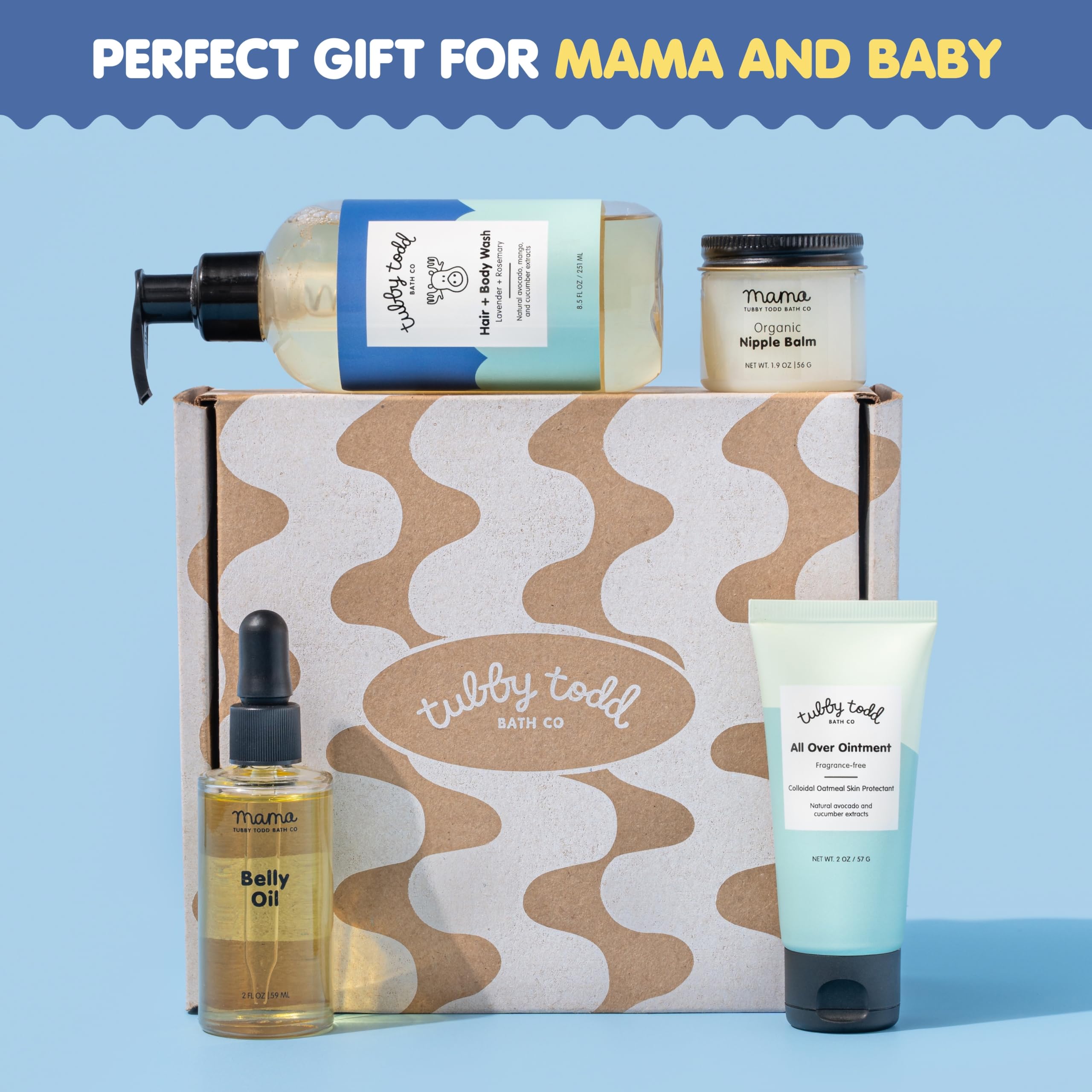 Tubby Todd New Baby & Mom Sensitive Skincare Kit - The Mama + Baby Gift Set - Baby Shampoo and Body Wash 8.5 Oz, All Over Ointme