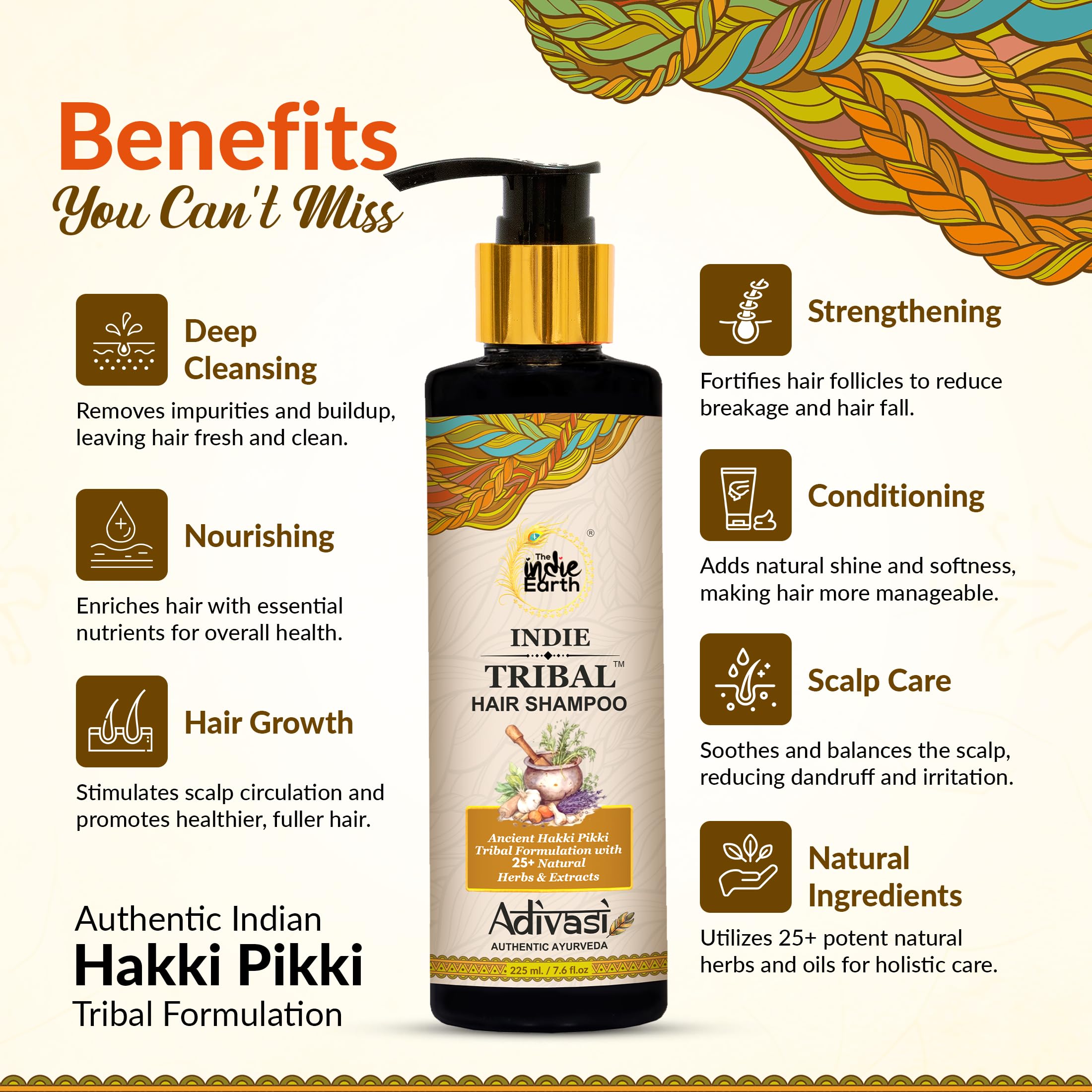 The Indie Earth Indie Tribal (Adivasi) Hair Shampoo Infused With 25+ Powerful Ingredients, Deep Cleanses Strengthens & Fortifies