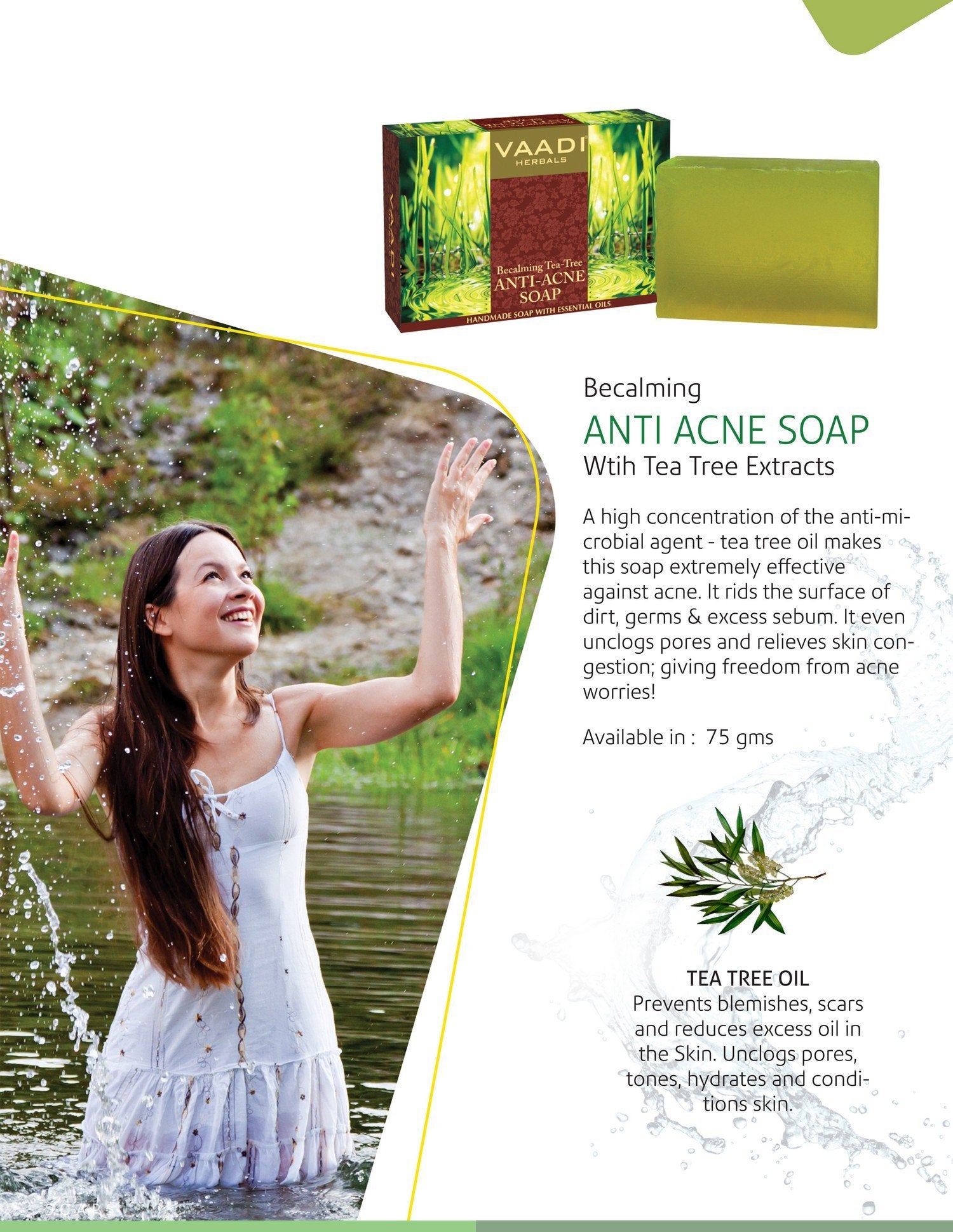 Vaadi Herbals Tea Tree Oil Bath Bar Soap With Clove Oil - Handmade Herbal Soap With 100% Pure Essential Oils - All Natural - Eac