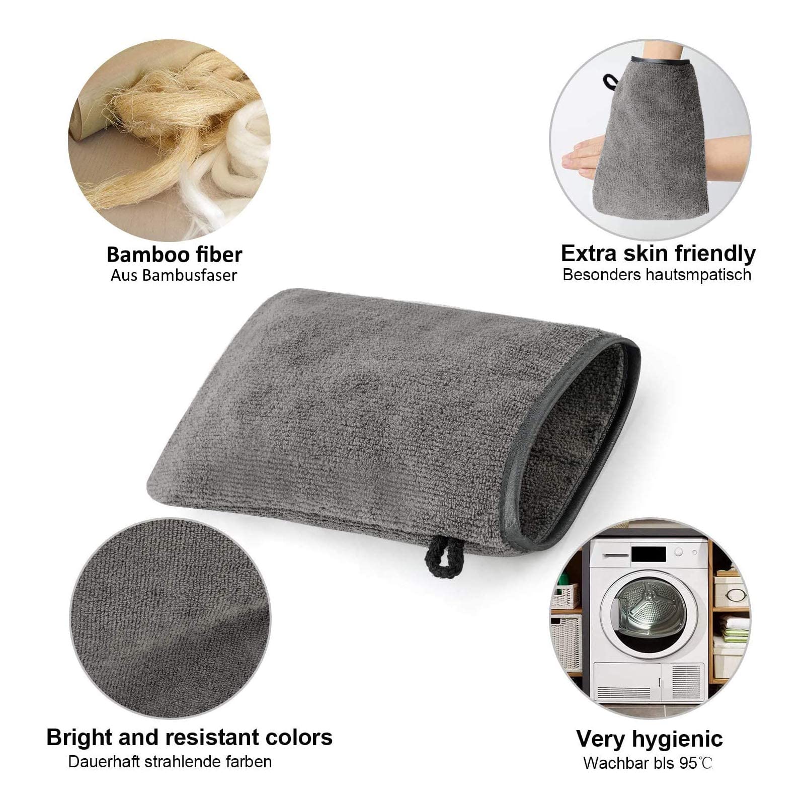 Phogary 10 Pack Microfiber Body Wash Mitts, Soft Face Mitten, Bath Spa Cloth, Reusable Makeup Remover Mitt Gloves, European Styl