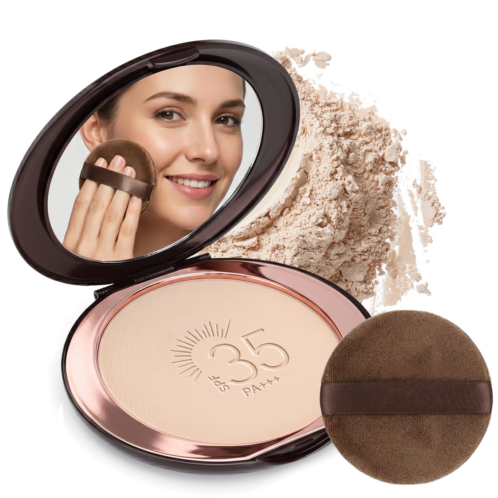 2in1 Matte Sunscreen Compact Powder, SPF 35 Face Translucent Oil Control Setting Powder, Loose Blurring Finishing Pressed Powd
