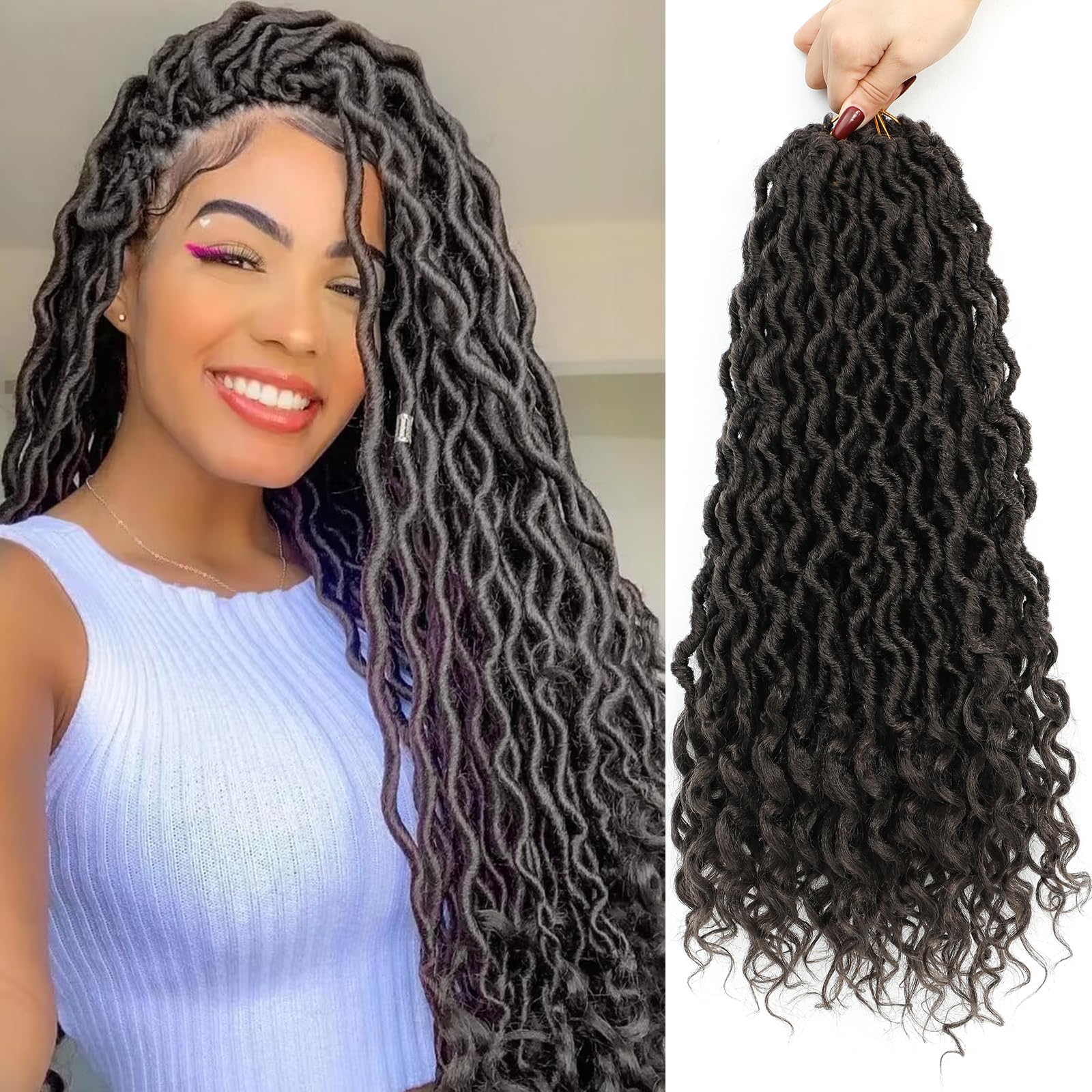 Goddess Locs Crochet Hair 18 Inch Faux Locs Crochet Hair For Black Women Pre Looped Soft Crochet Faux Locs With Curly Ends Godde