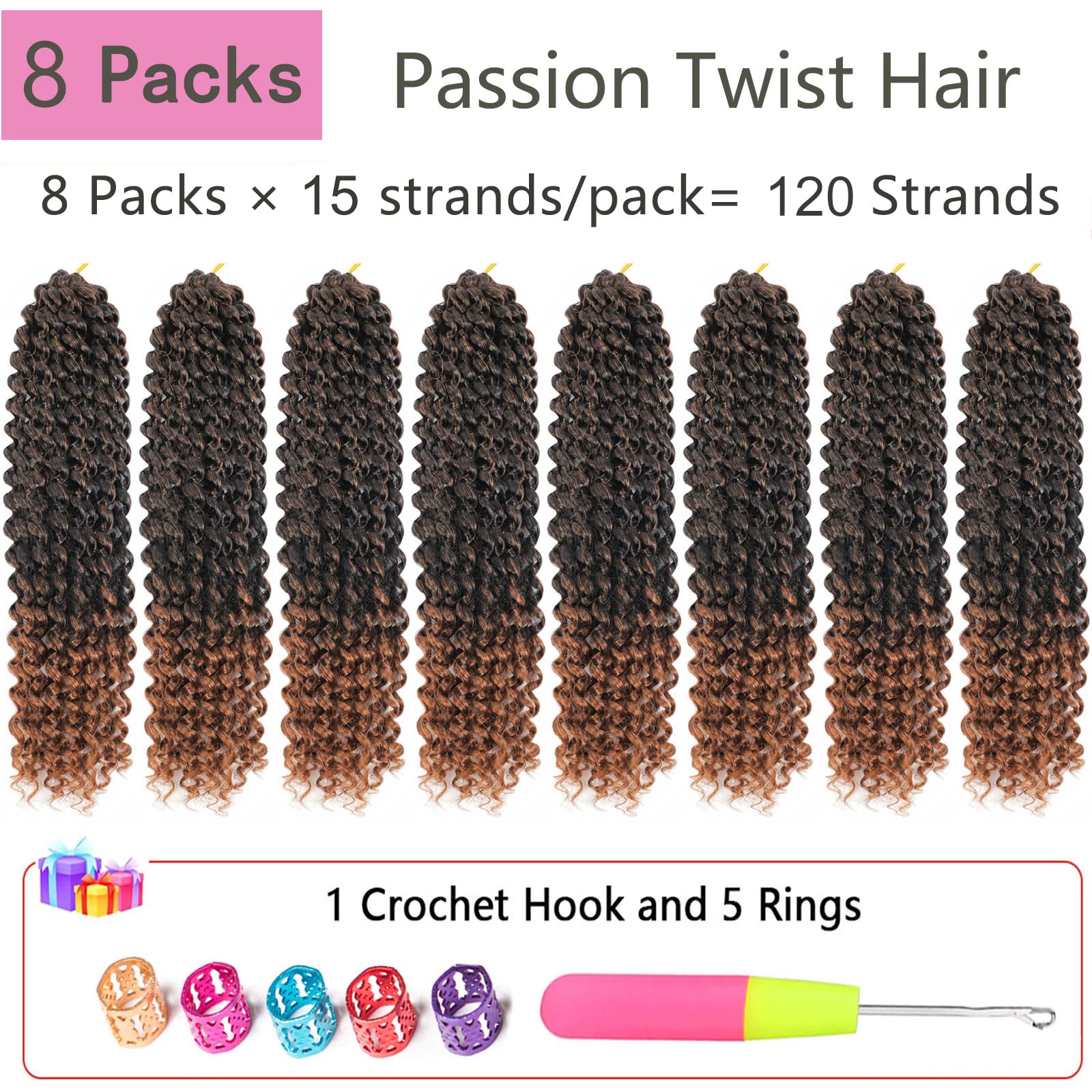 Ombre Brown Passion Twist Hair 14 Inch 8 Packs Water Wave Crochet Hair Braiding Hair Bohemian Spring Twist Hair Crochet Braids S