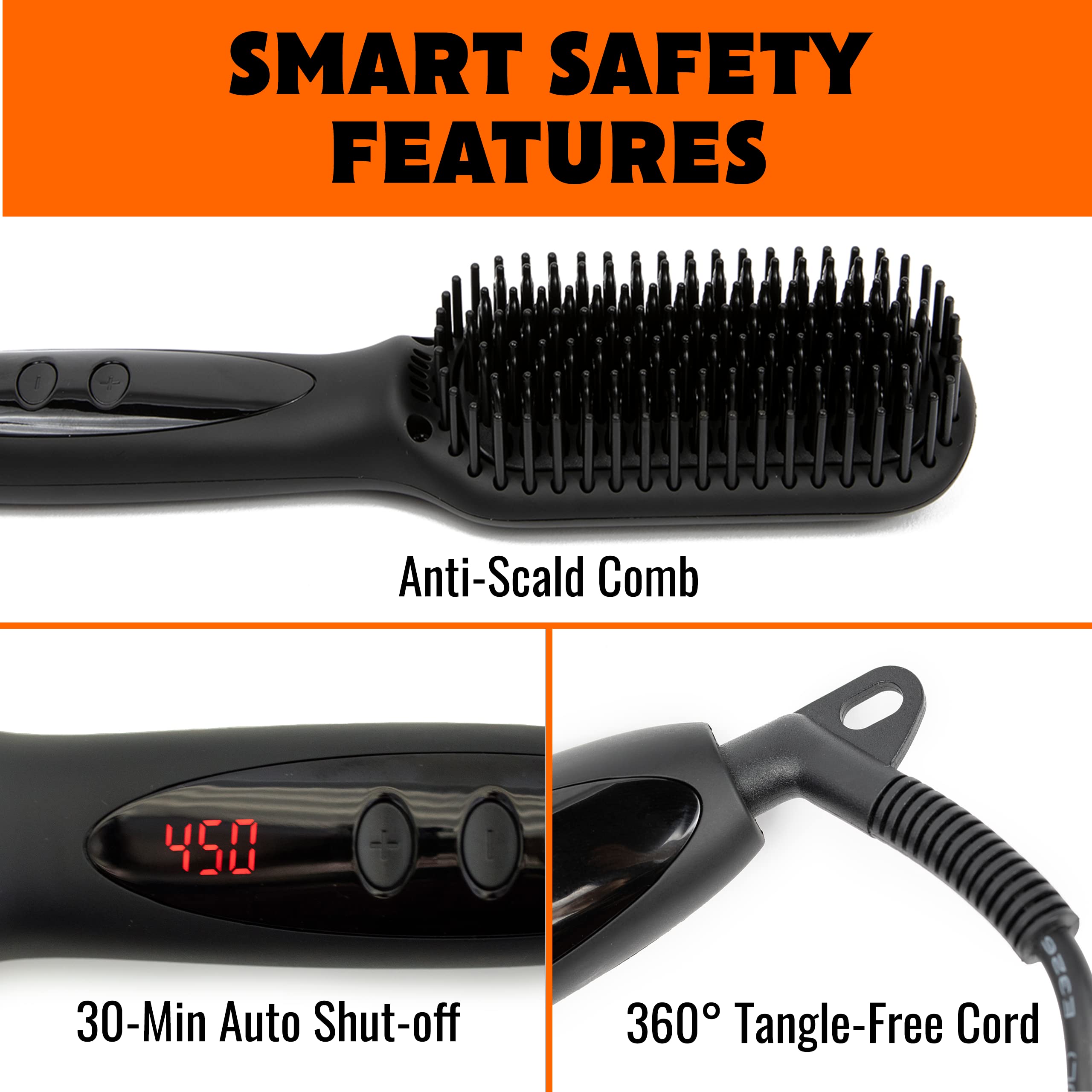 Tame The Wild Pro Beard Straightener For Men - Premium Heated Beard Brush - Anti-Scald Ionic Generator - 12 Temp Settings - Led