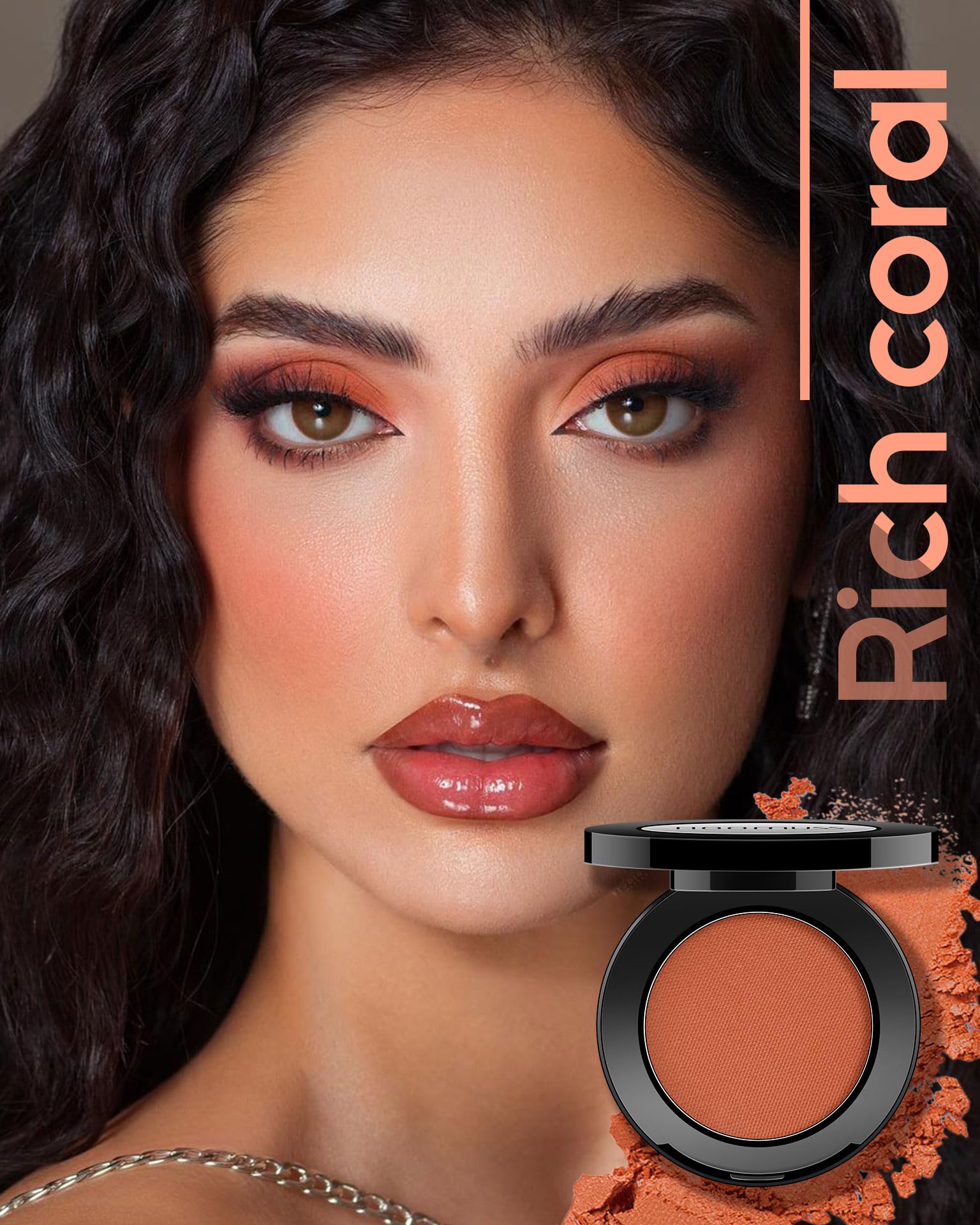 Hoomuss Single Coral Eyeshadow Matte, Handmade Pressed Eyeshadow Palette, Long Lasting With No Creasing, Intense Color Pigmented