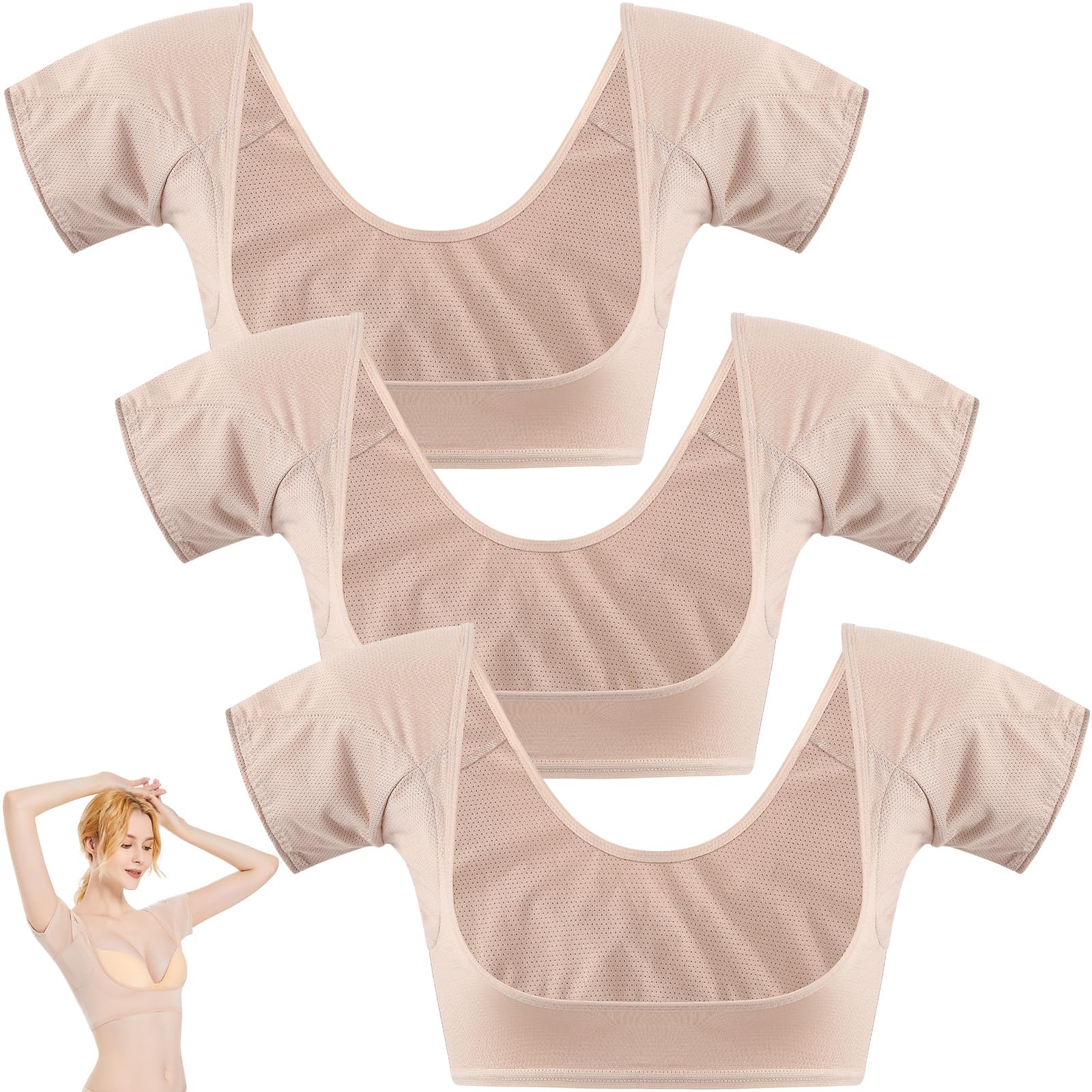 Zhanmai 3 Pcs Underarm Sweat Vest Armpit Sweat Proof Pads for Under Armpits Underarm Proof Pads for Women(Large,Dark Beige)