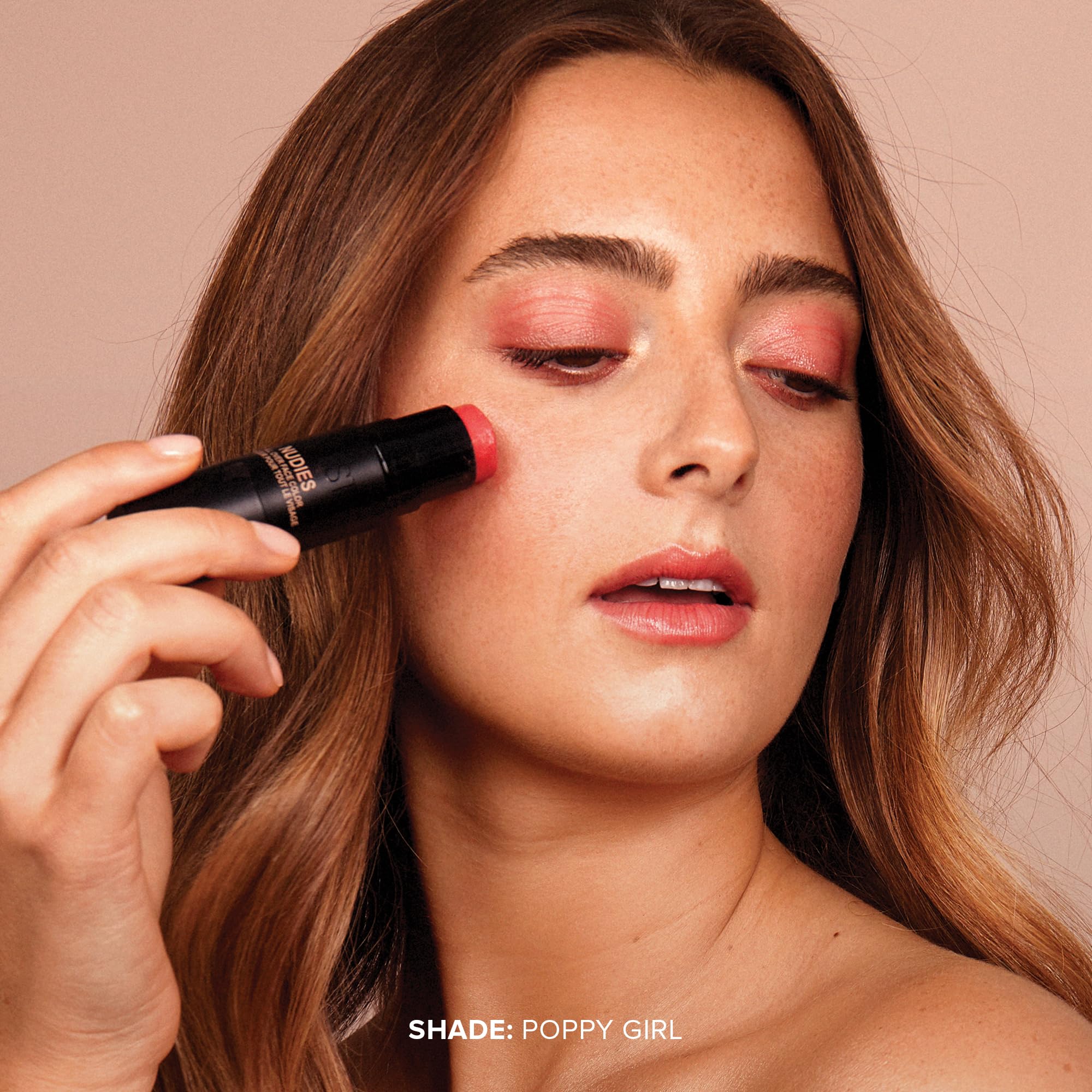 Nudestix Nudies Bloom Dewy and Radiant Cream Blush 3-in-1 All Over Face Colour For Cheeks, Eyes and Lips w/Blending Brush (Poppy