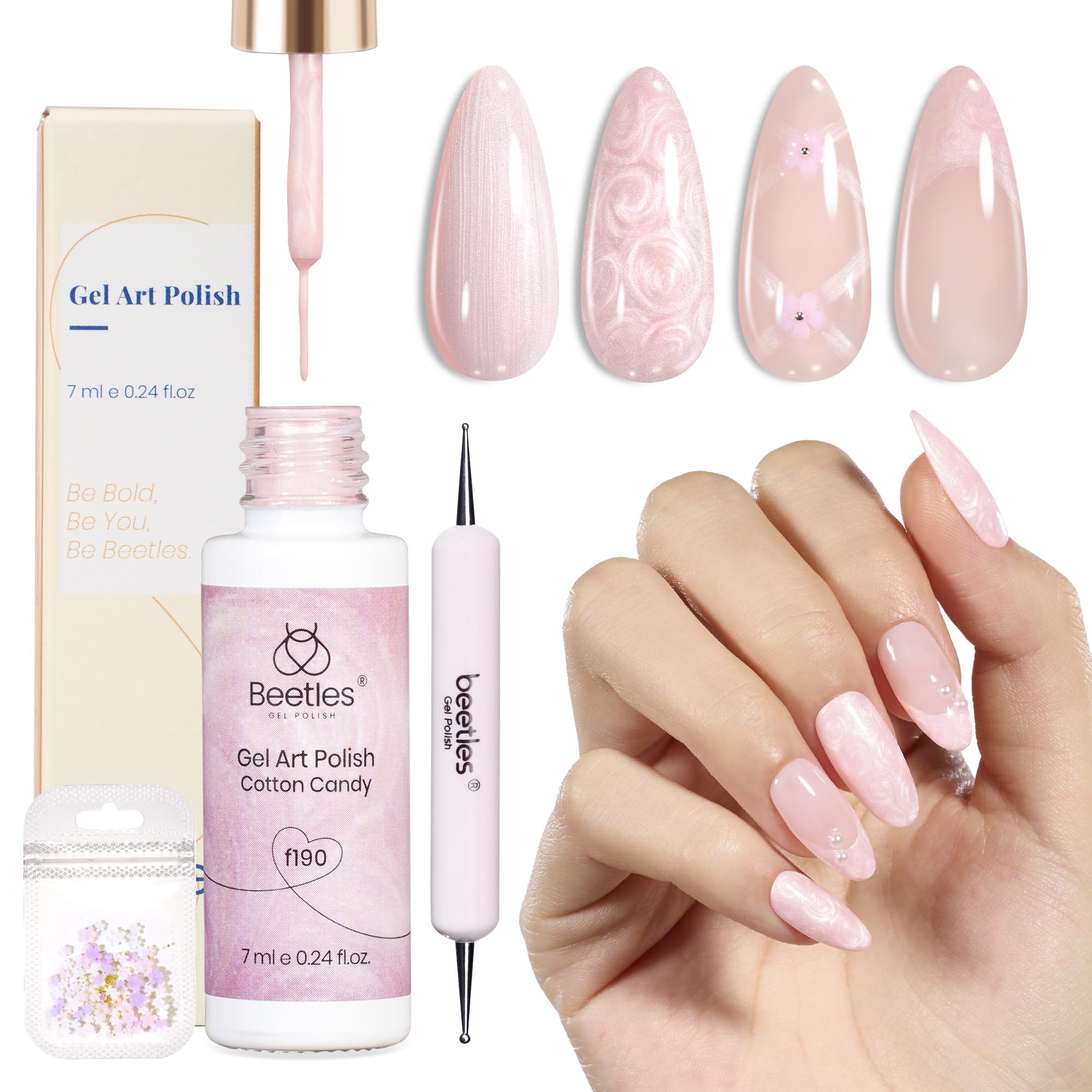 Beetles Pearl Pink Gel Liner Nail Polish,Soak Off Uv Led Pearl Gel Nail Polish Drawing Valentine Gel Polish Cotton Candy Pearles