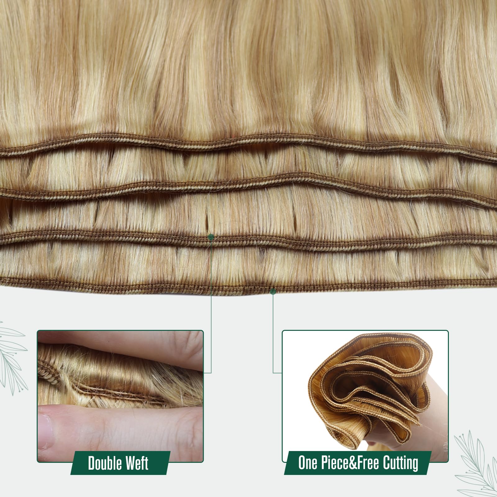 RUNATURE Blonde Genius Weft Hair Extensions Human Hair Straight Weft Human Hair Extensions 14 Inch 100g Golden Blonde Mix Platin