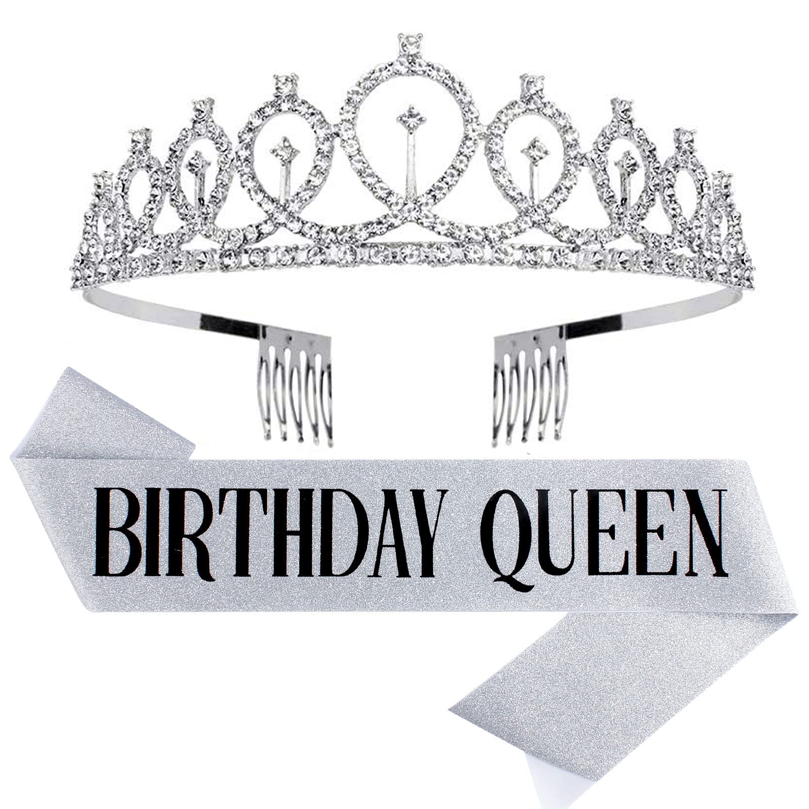 CIEHER Birthday Crowns,Tiaras and Crowns for Women,Silver Tiara, Tiaras for Girls, Birthday Queen Sash & Rhinestone Tiara Kit,Cr