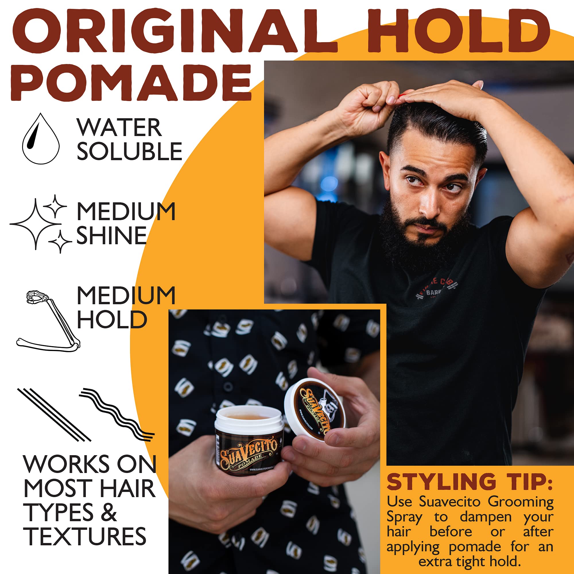 Suavecito Pomade Original Hold 4 Oz, 3 Pack - Medium Hold Hair Pomade For Men - Medium Shine Water Based Wax Like Flake Free Hai