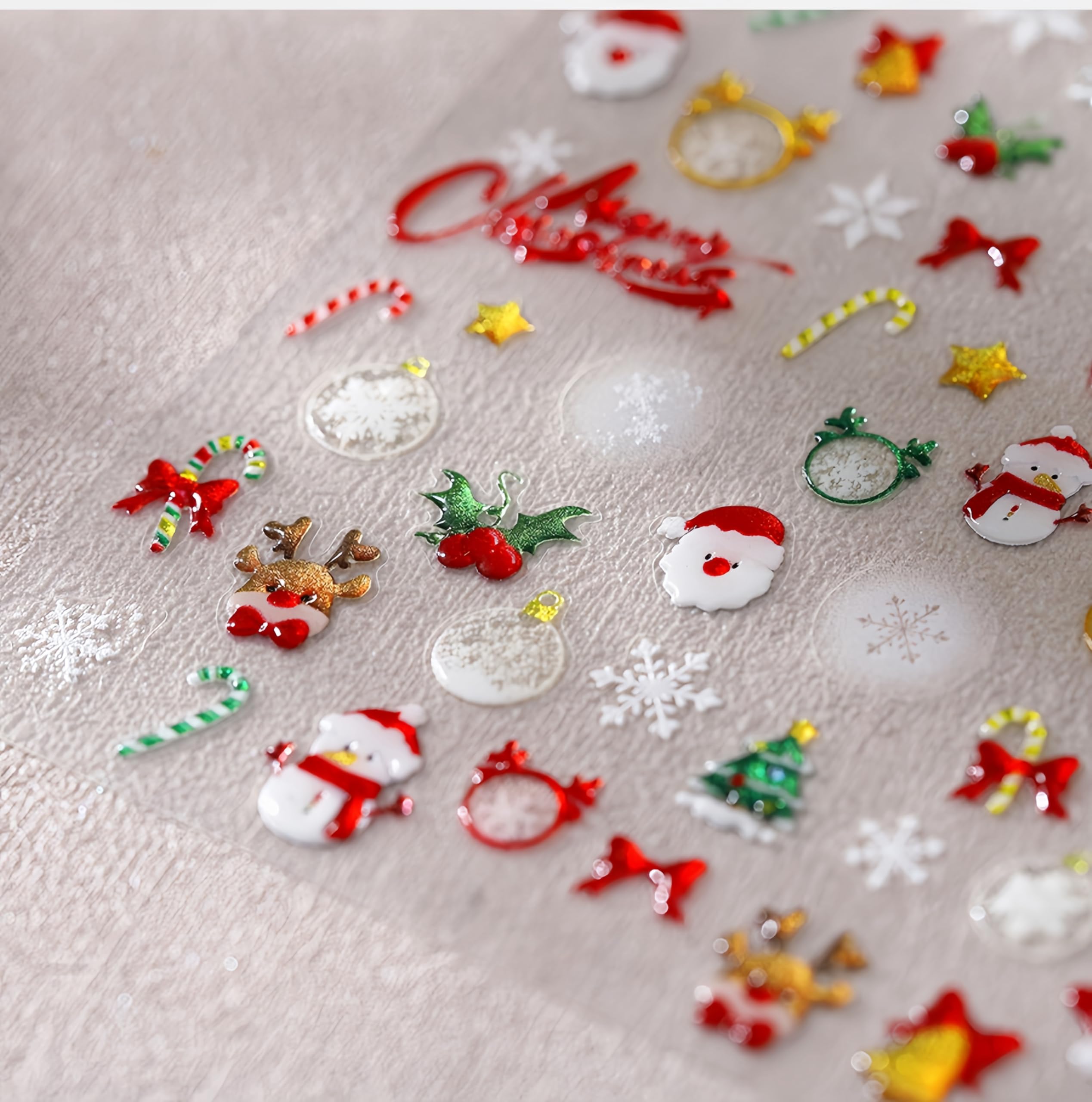 Christmas Nail Stickers Winter Snowman Snowflake Nail Art Stickers 5D Jelly Relief Cute Elk Santa Claus Christmas Snowflake Nail