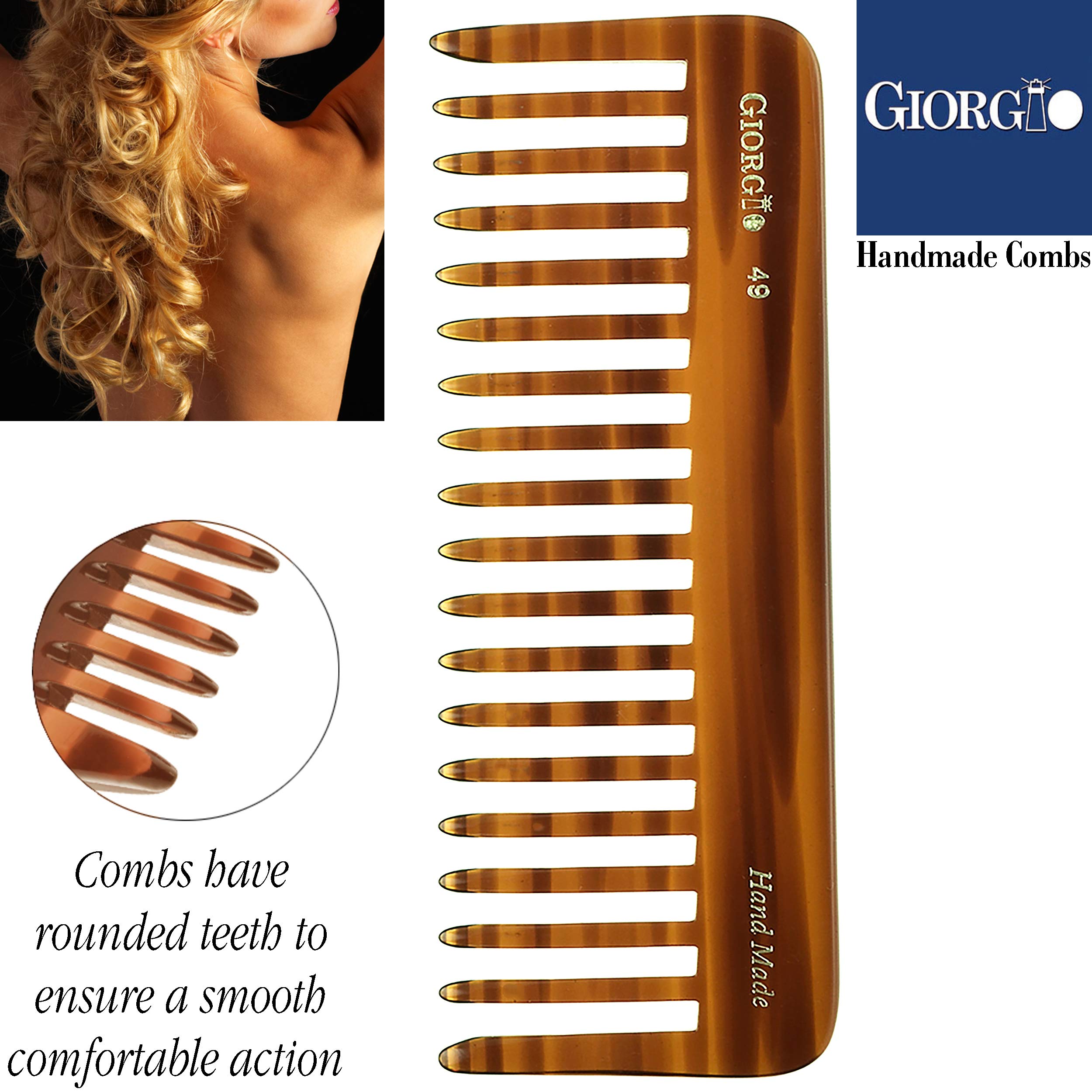 Giorgio G49 Large 5.75 Inch Hair Detangling Comb, Wide Teeth for Thick Curly Wavy Hair. Long Hair Detangler Comb For Wet and Dry
