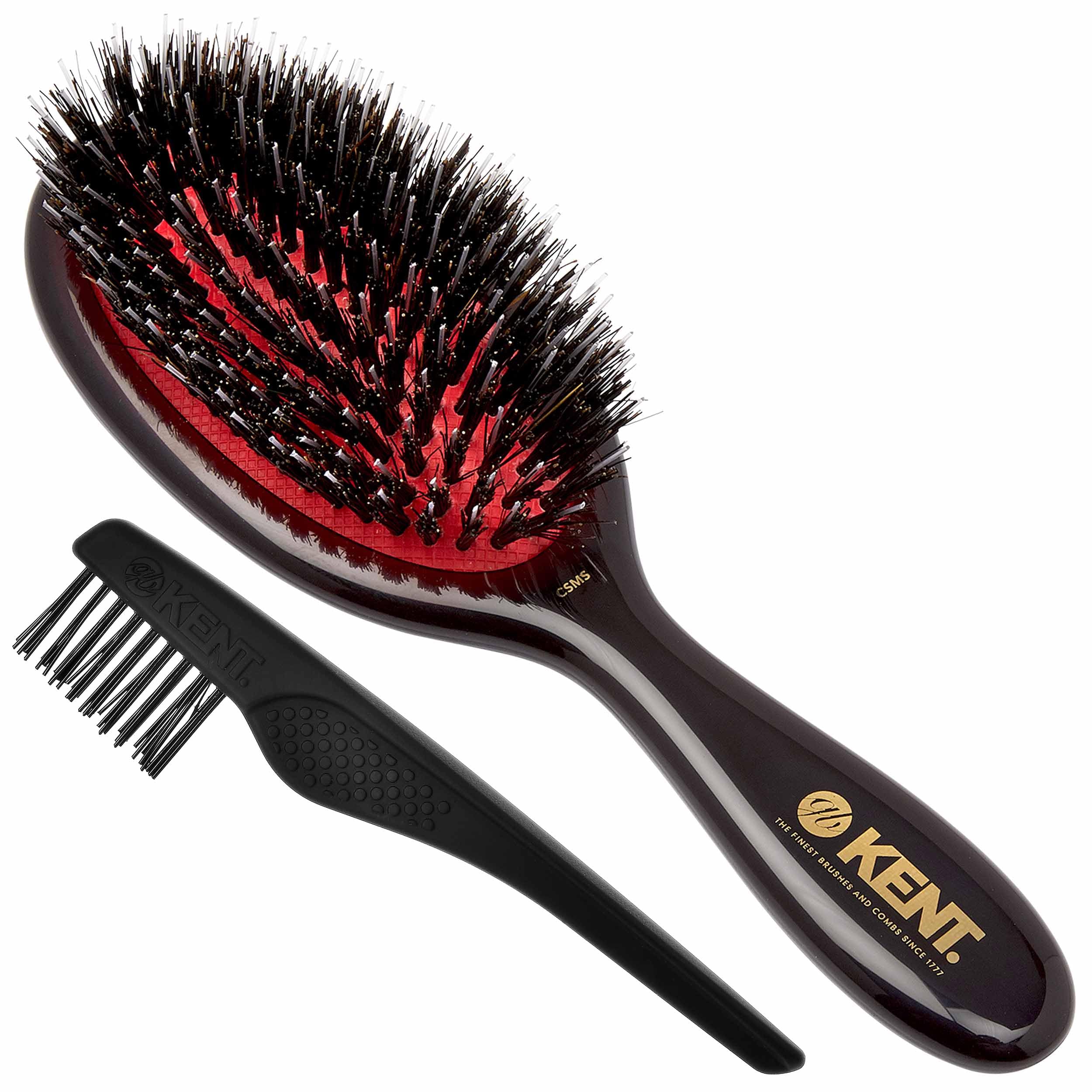 Kent CSMS Classic Shine Small Oval Cushion Straightening Brush - Natural Black Boar Bristle Hair Brush with Nylon Quills - Shine