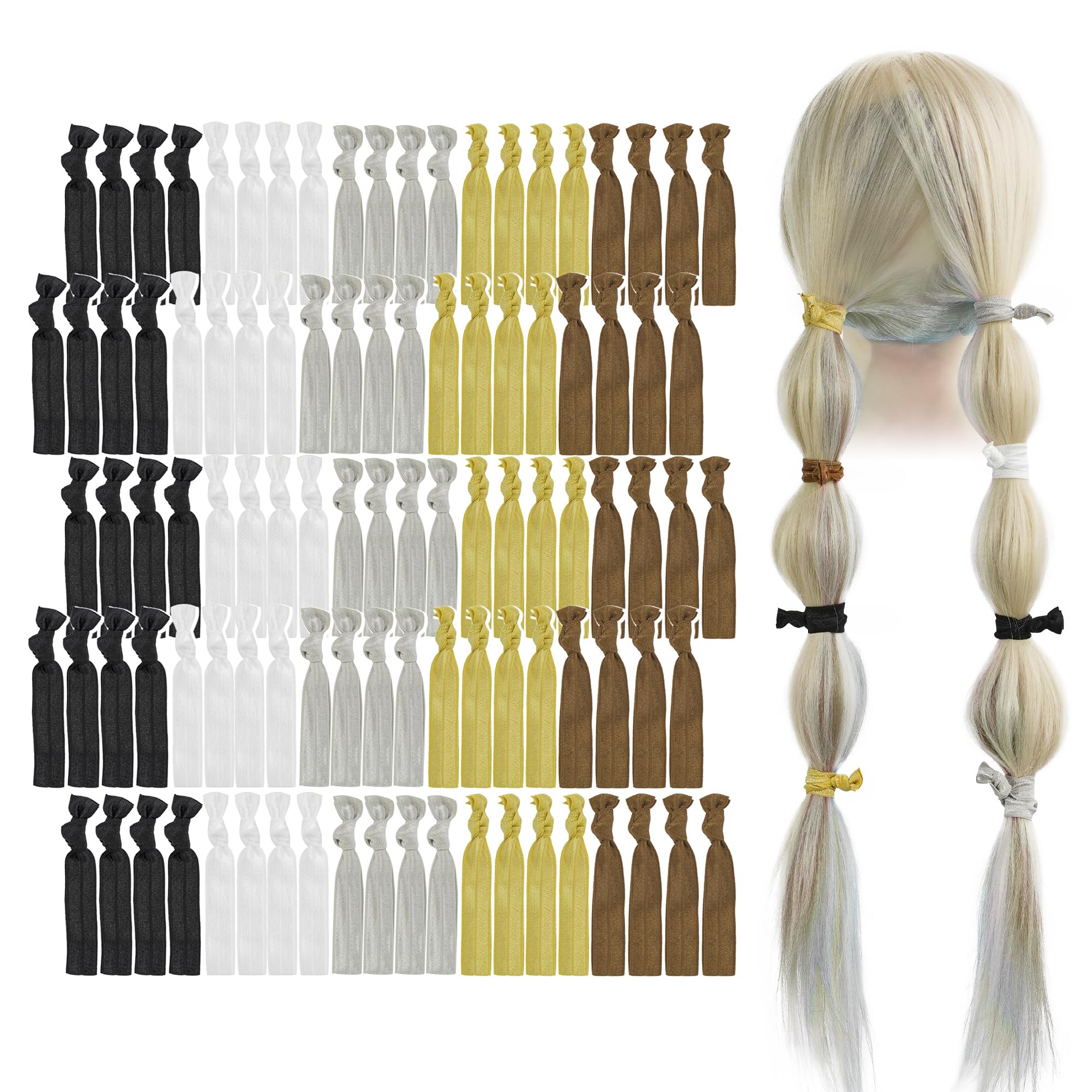 MEEDEE Soft Knotted Netural Color Hair Ties - 100 Pack No-Crease Elastic Ribbons, Ouchless Ponytails for Women, Yoga, and More