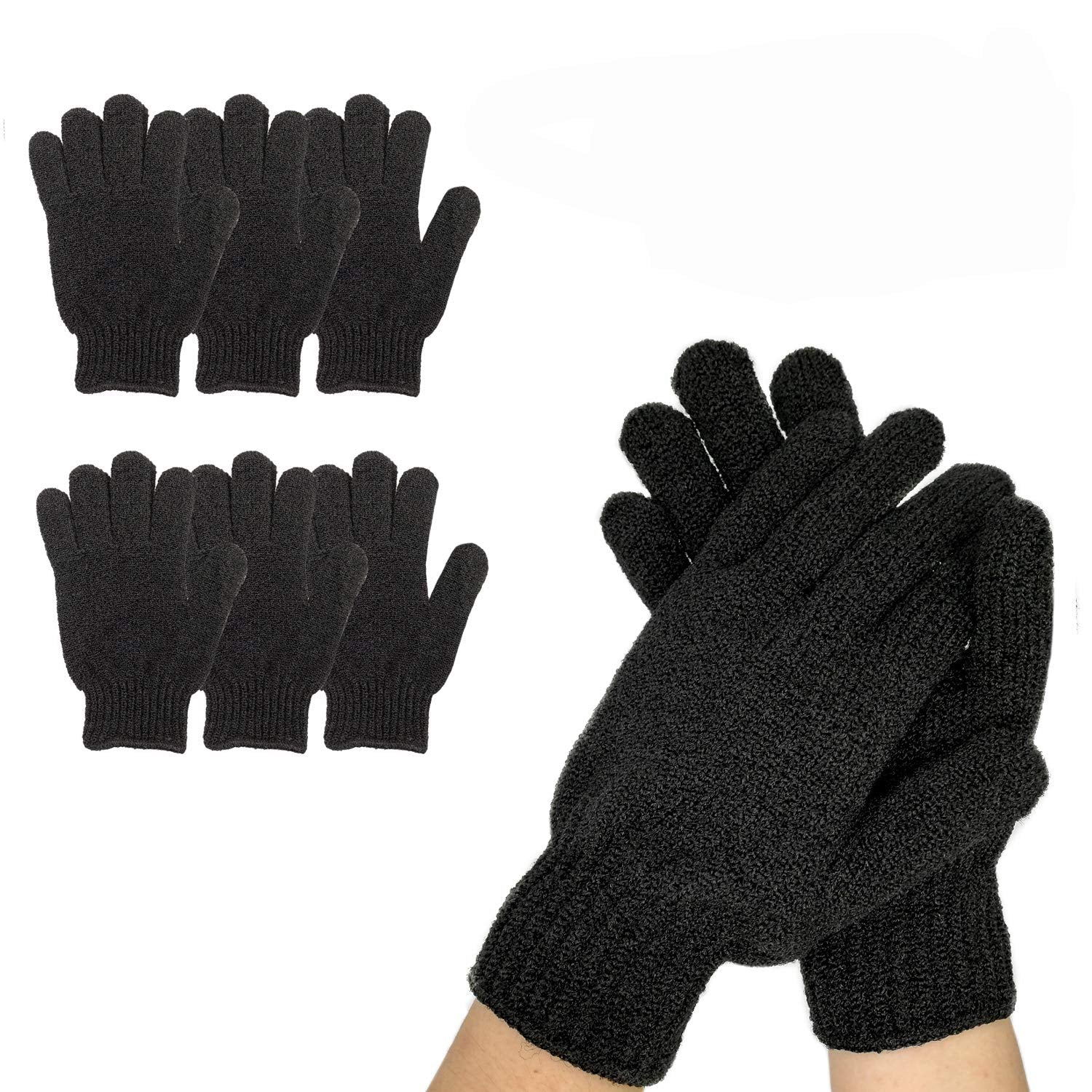 6Pairs Exfoliating Gloves - Premium Black Scrub Wash Mitt For Bath Or Shower - Luxury Spa Exfoliation Accessories For Beauty Spa