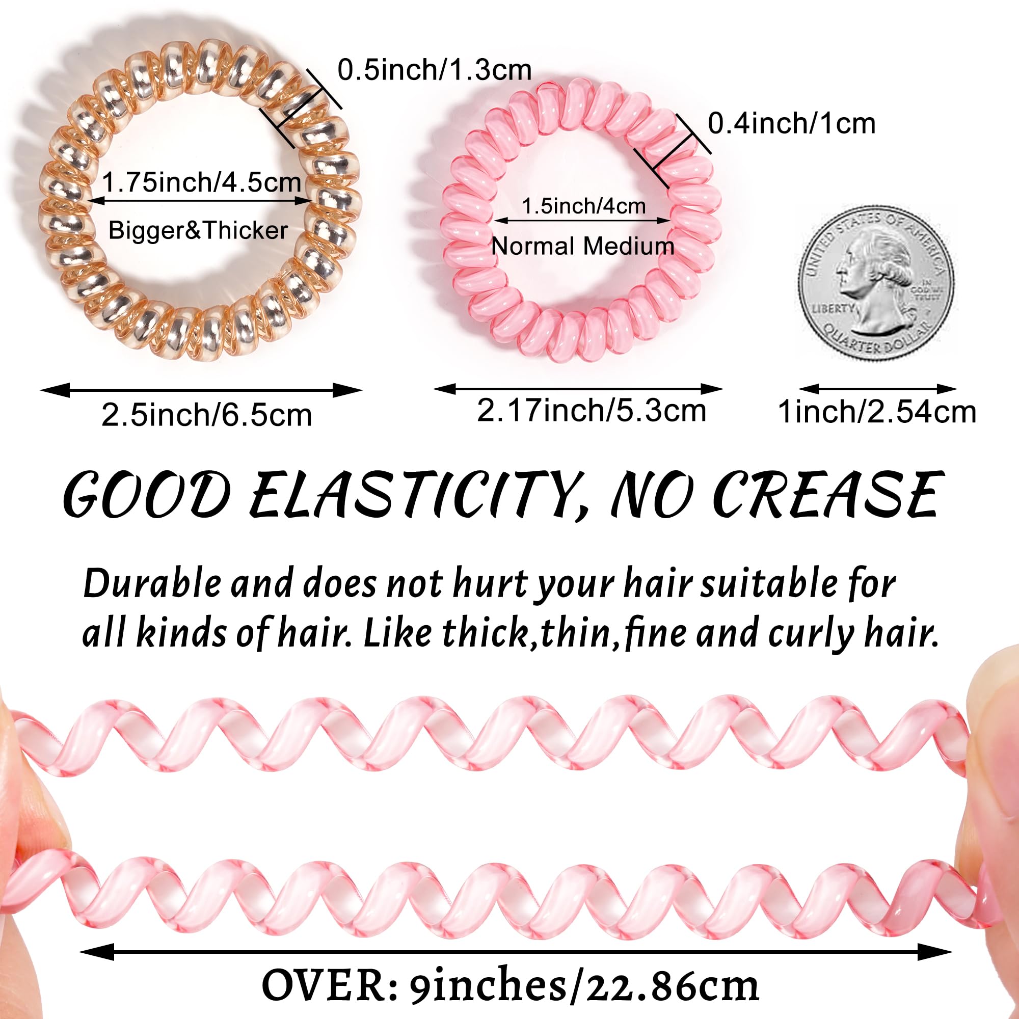 Ded Spiral Hair Ties, 32Pcs Coil Bracelets For Women, Girls - No Crease Elastic Coils For Curly, Straight, Thick, Thin, Short, L