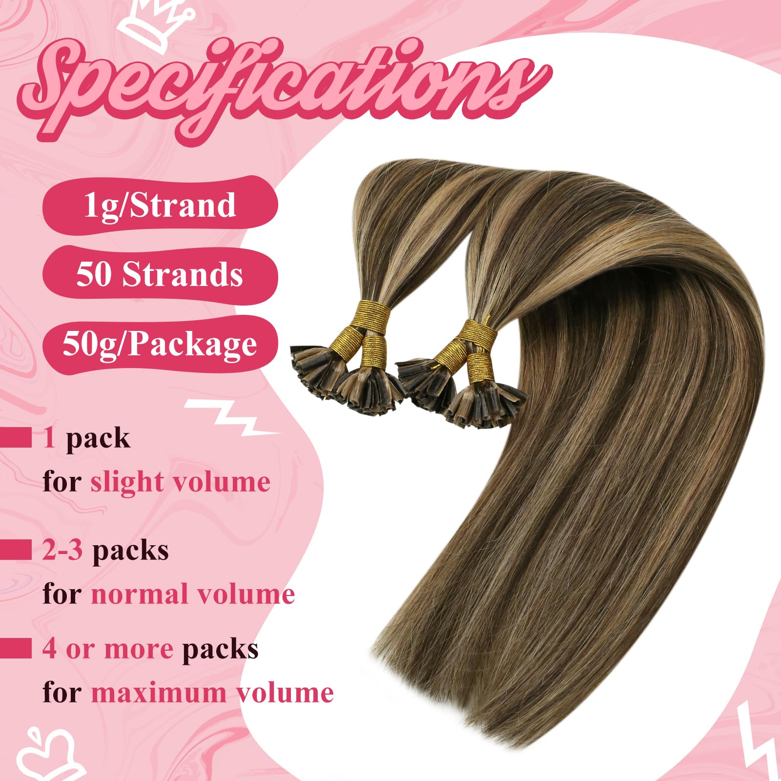 Sunny U Tip Hair Extensions Human Hair #4 Medium Brown Highlights #27 Caramel Blonde Utip Hair Extensions Straight U Tips Real H