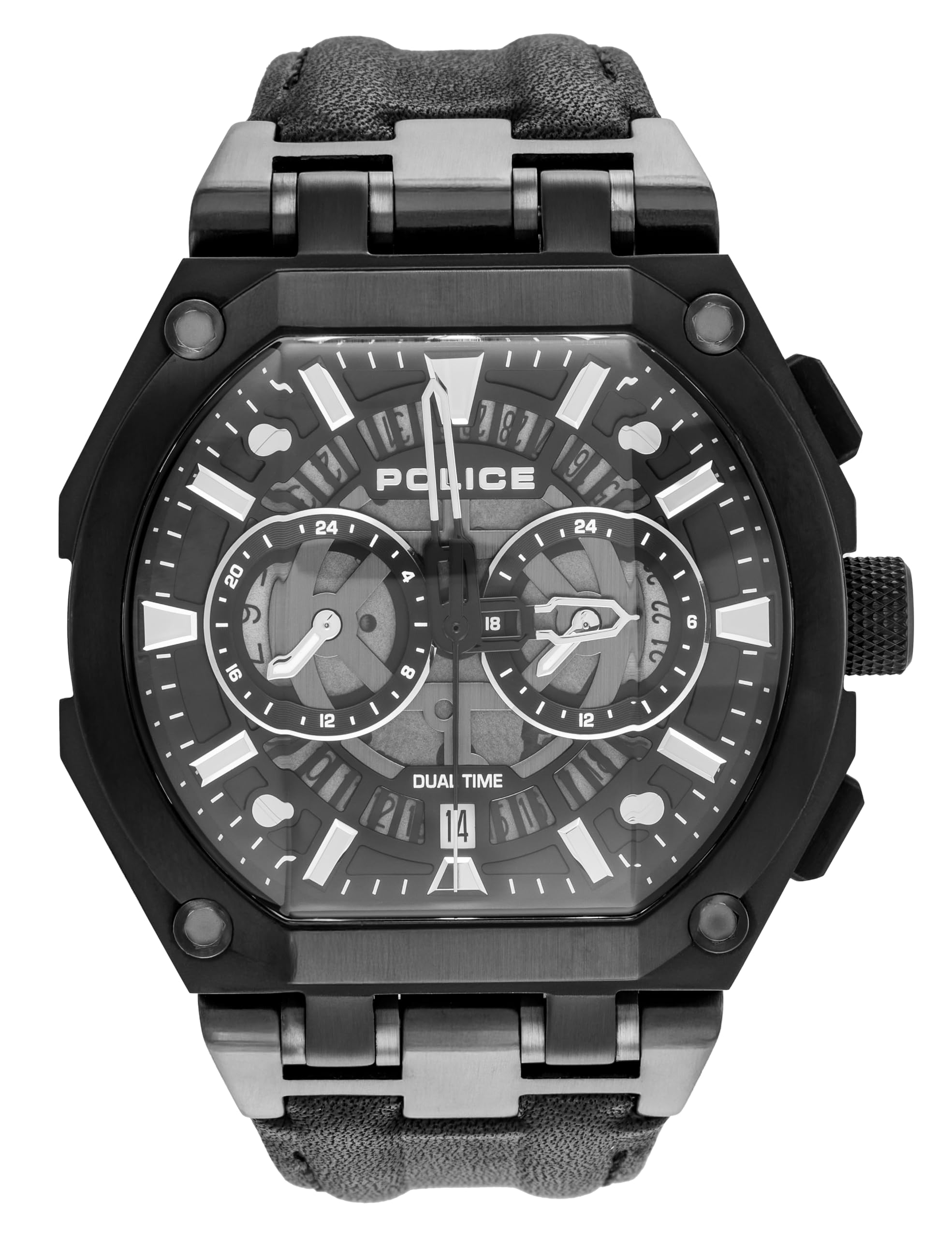 Police Black Dial Multifunction Leather Strap Watch For Men