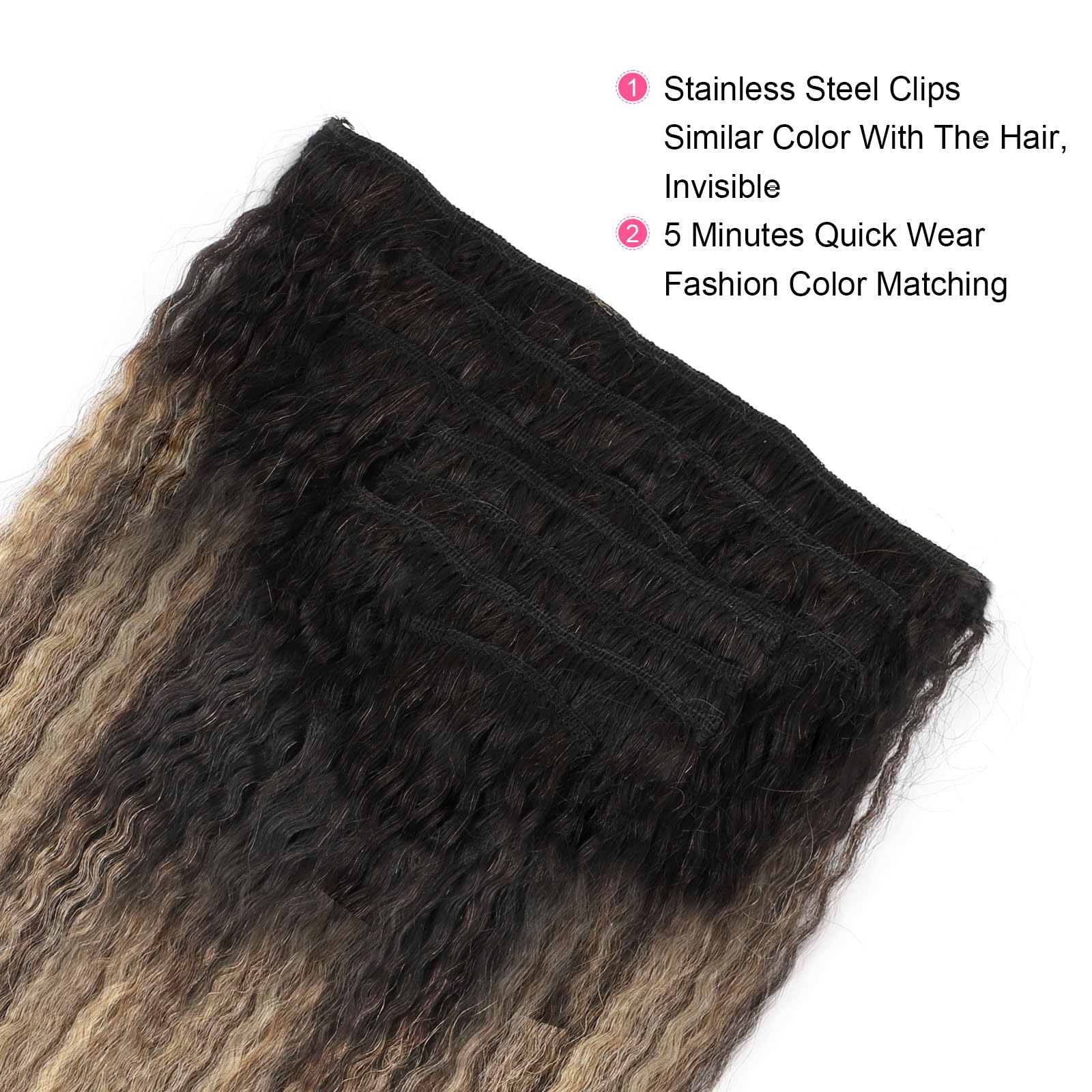 Abh Amazingbeauty Hair Kinky Straight Clip In Hair Extensions Rooted Black Piano Natural Black #1B Fading Into Caramel Blonde #2