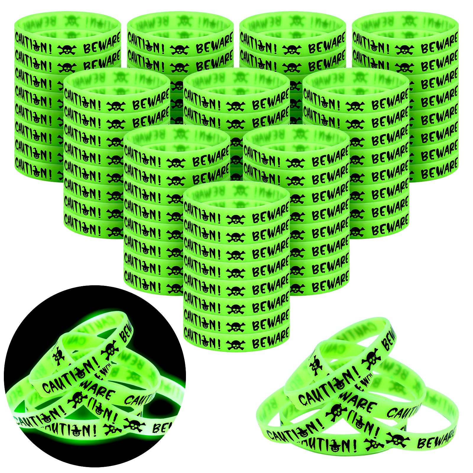 Kenning 100 Pcs Halloween Bracelets Party Favors Glow in The Dark Rubber Wristbands Bulk Luminous Silicone Bracelets for Hallowe