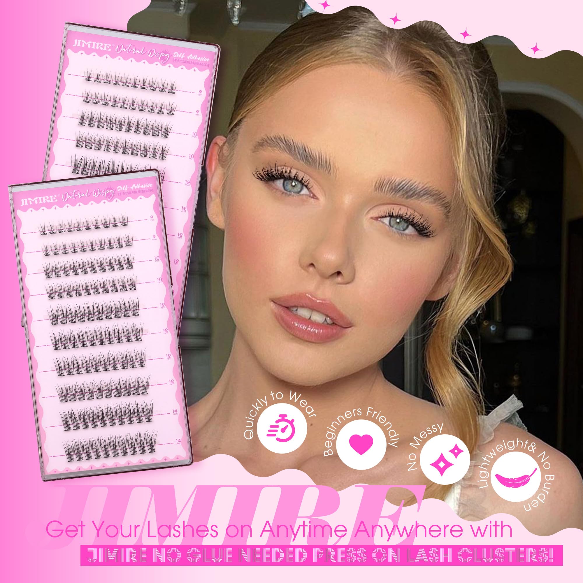 Jimire Self Adhesive Eyelashes Natural Look 9-14Mm Wispy Pre Glued Lash Clusters No Glue Needed Press On Lashes Clusters Reusabl