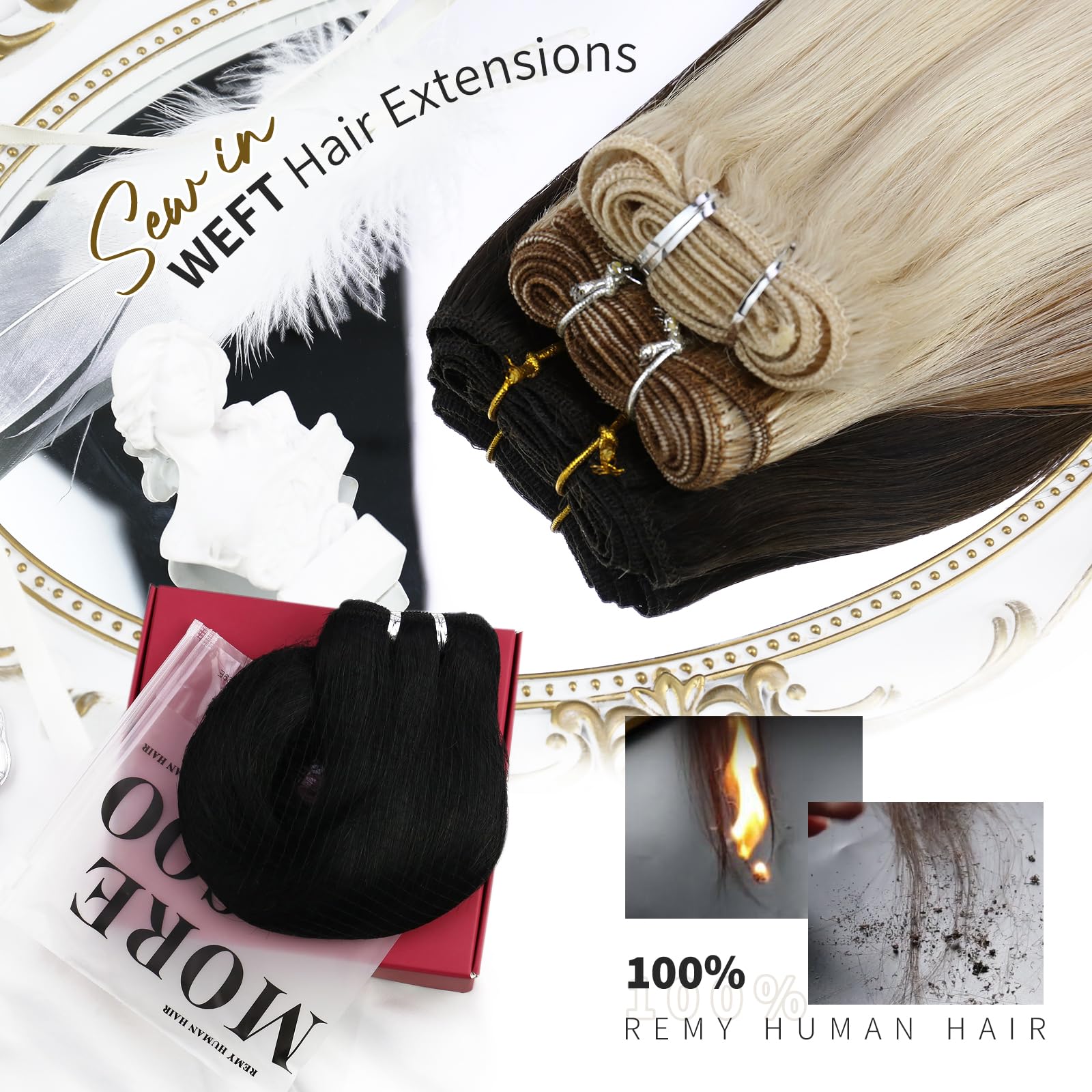Moresoo Sew In Hair Extensions Real Human Hair Blonde Highlight Weft Extensions Human Hair Ash Blonde With Blonde Sew In Weft Hu